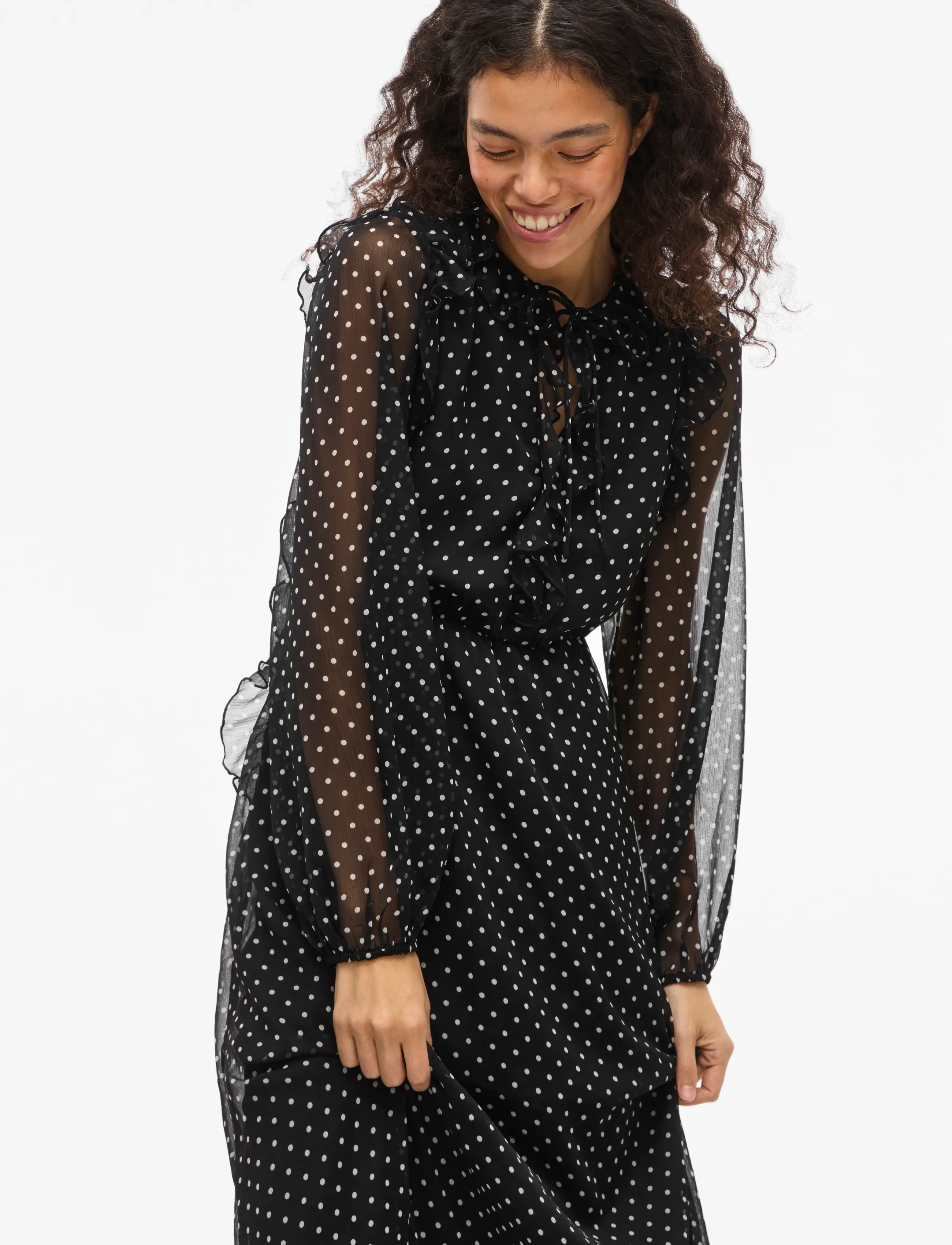 Vila - VIHARLEY L/S MIDI DRESS - midiklänningar - black - 4