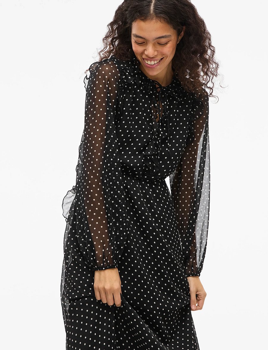 Vila - VIHARLEY L/S MIDI DRESS - midiklänningar - black - 4