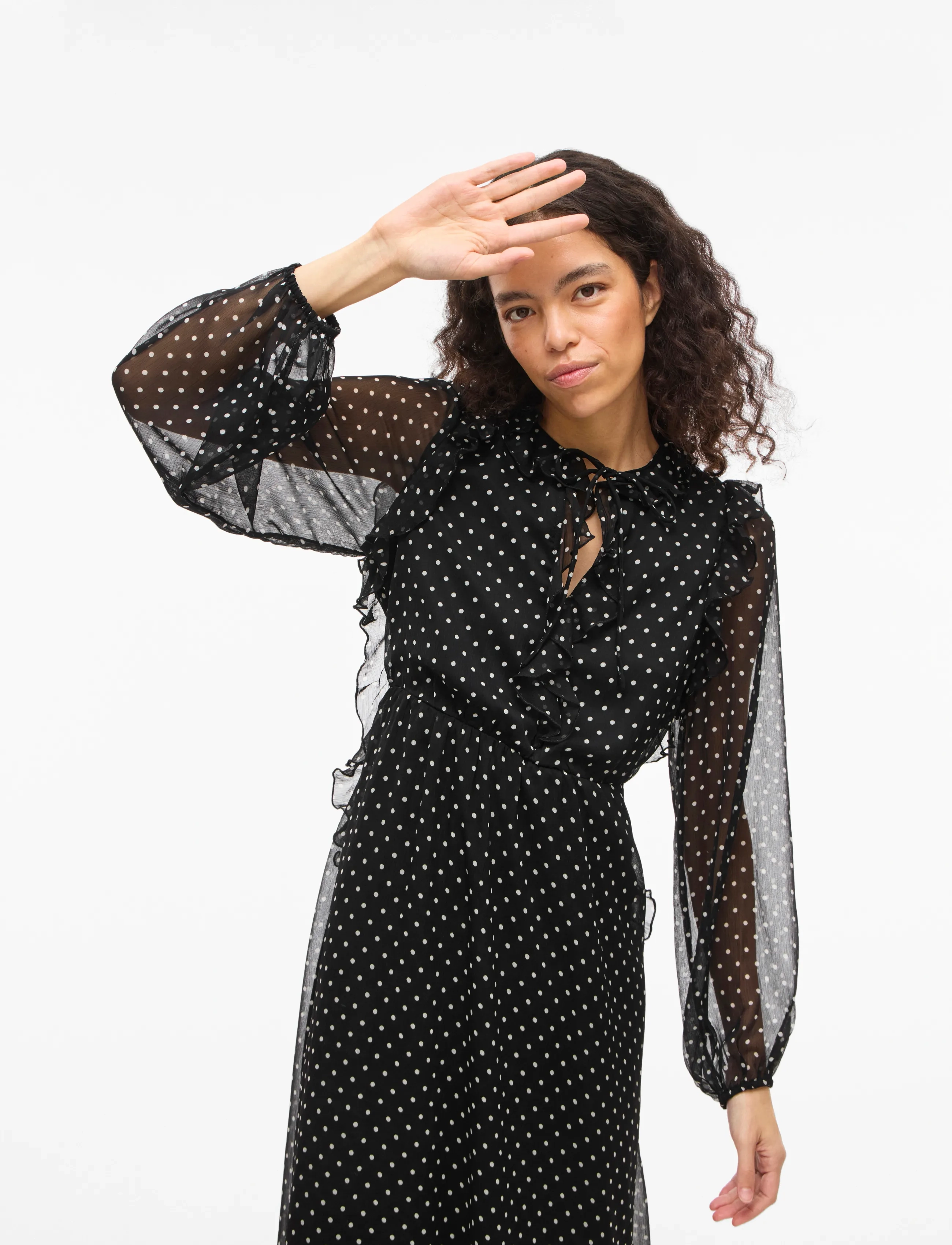 Vila - VIHARLEY L/S MIDI DRESS - midiklänningar - black - 5