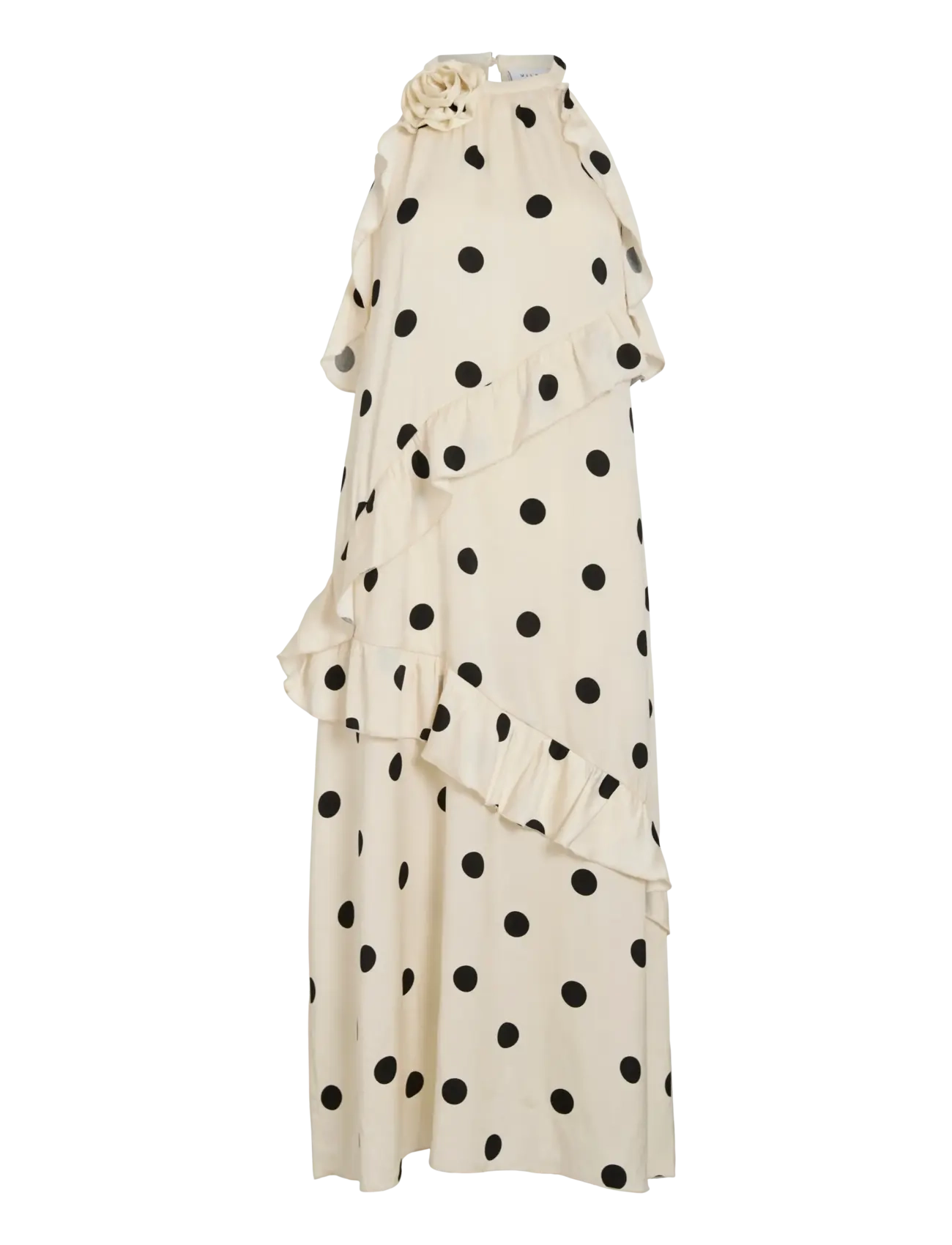 Vila Viclaire S/L Rose Midi Dress Ro, Kvinder, Prikket Flæse Halterneck Midi Kjole, Sort, Str: 38