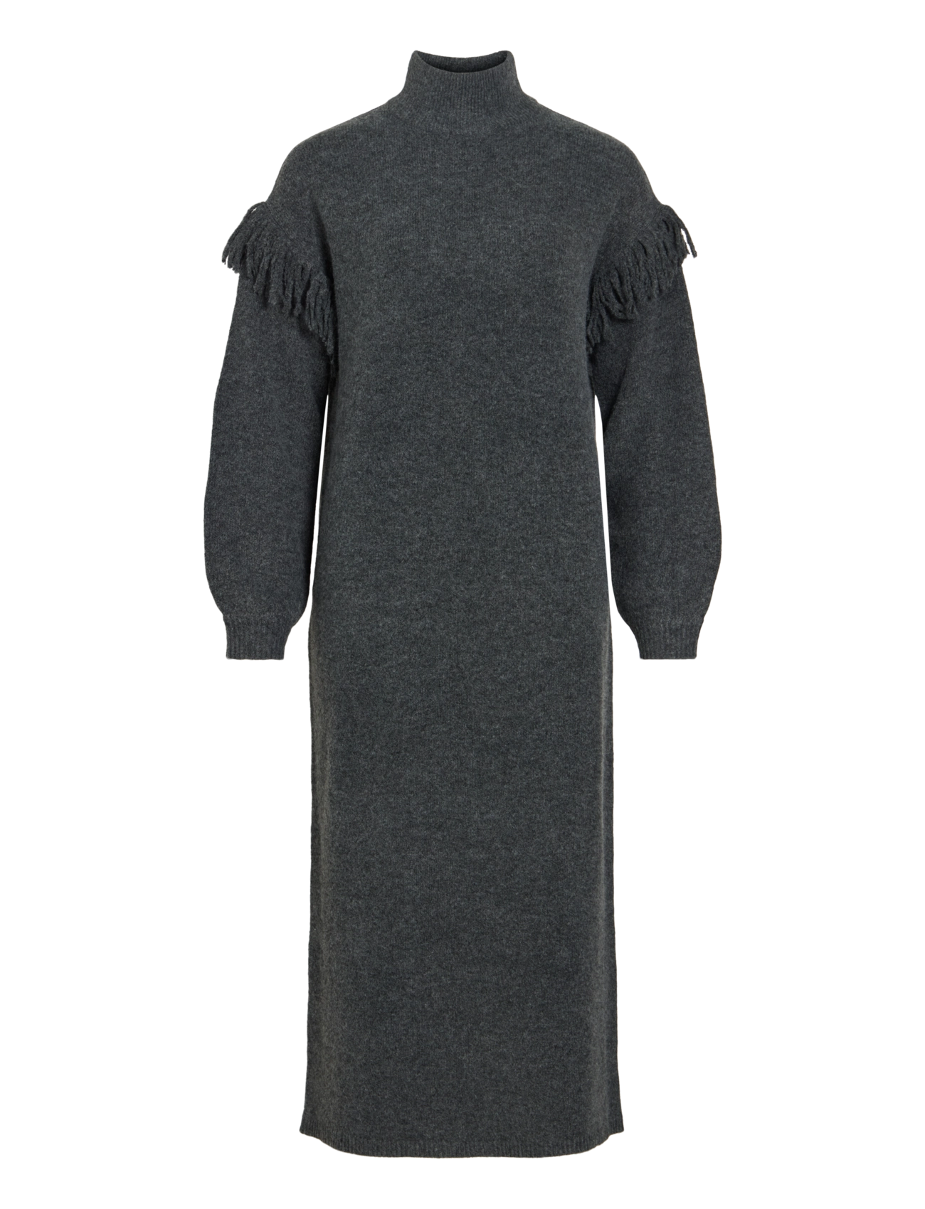 Vila - VIADELI HIGHNECK L/S DETAIL KNIT DRESS - dark grey melange - 1