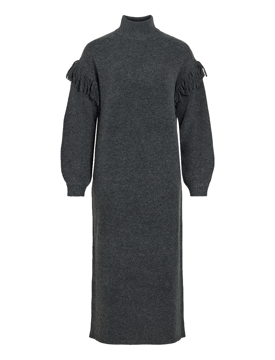Vila - VIADELI HIGHNECK L/S DETAIL KNIT DRESS - dark grey melange - 1