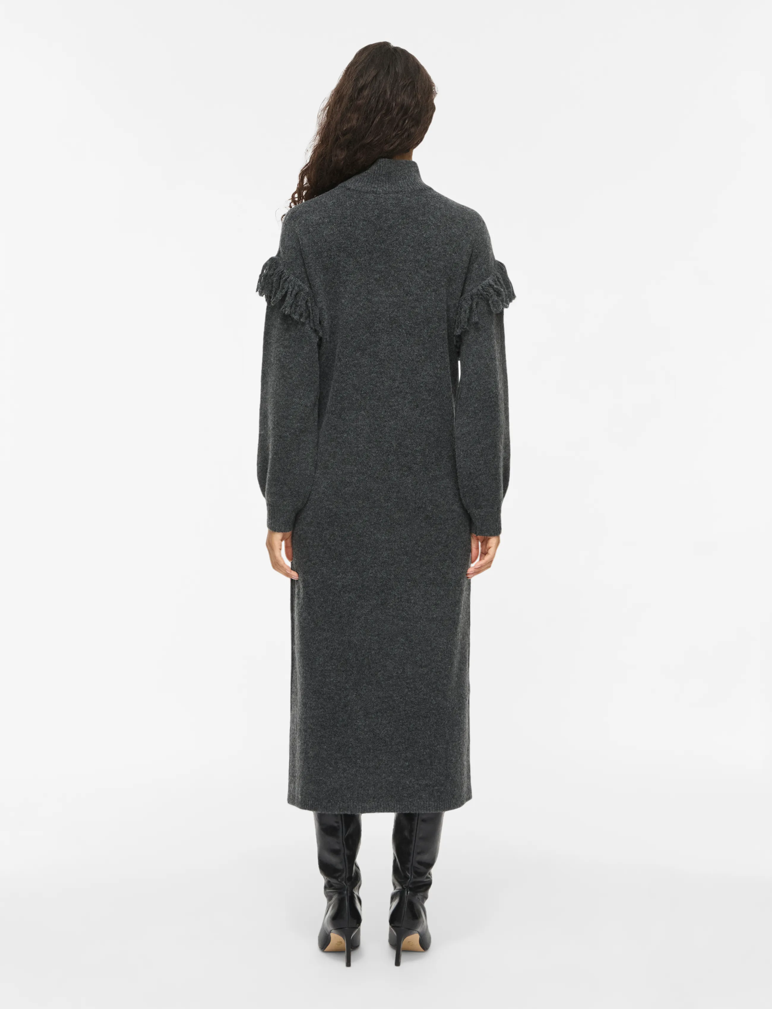 Vila - VIADELI HIGHNECK L/S DETAIL KNIT DRESS - dark grey melange - 2