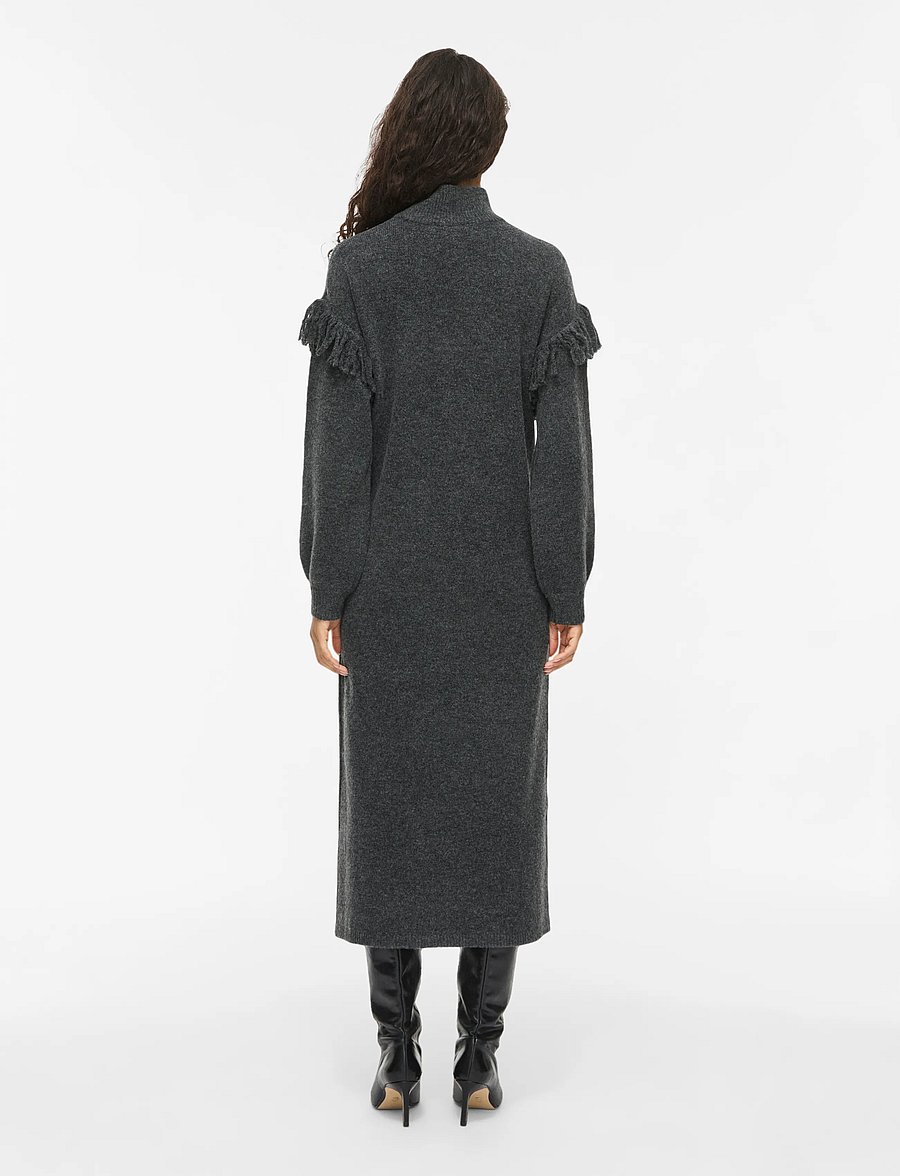 Vila - VIADELI HIGHNECK L/S DETAIL KNIT DRESS - dark grey melange - 2