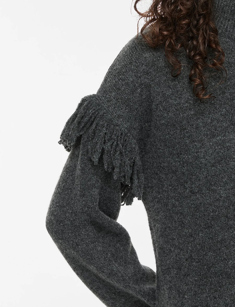 Vila - VIADELI HIGHNECK L/S DETAIL KNIT DRESS - dark grey melange - 5