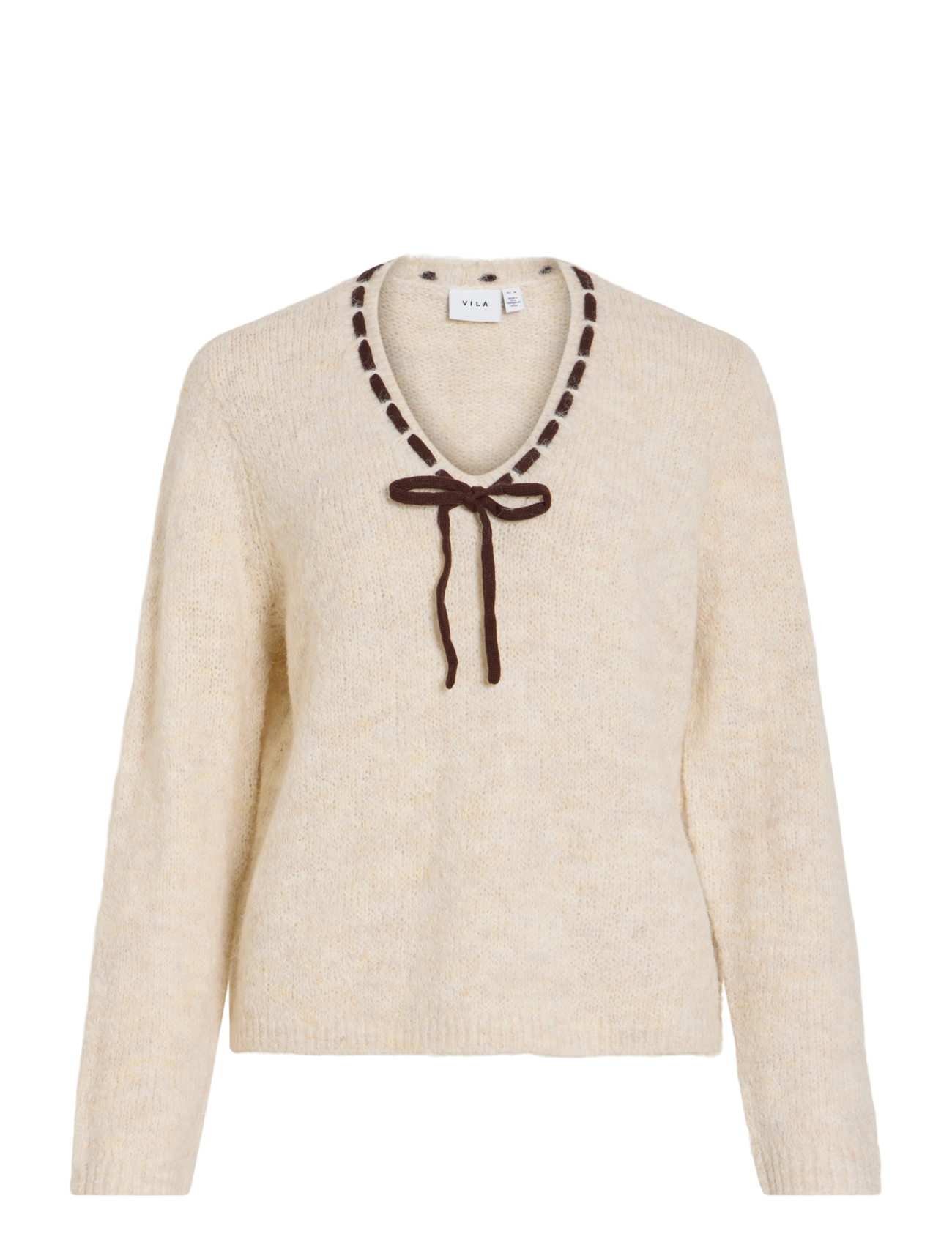 Vila VINAYE V-NECK L/S DETAIL KNIT TOP - Kleidung - SUPER LIGHT NATURAL MELAN / cream