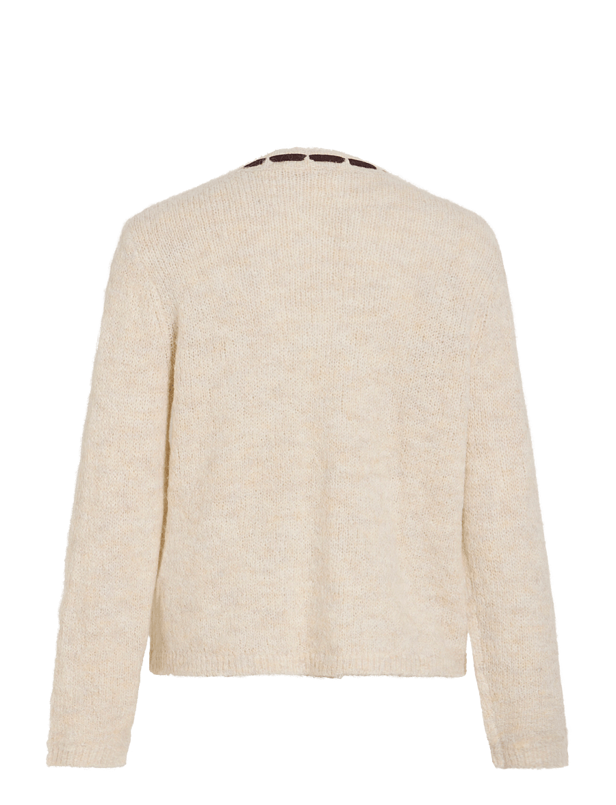 Vila - VINAYE V-NECK L/S DETAIL KNIT TOP - super light natural melan - 1