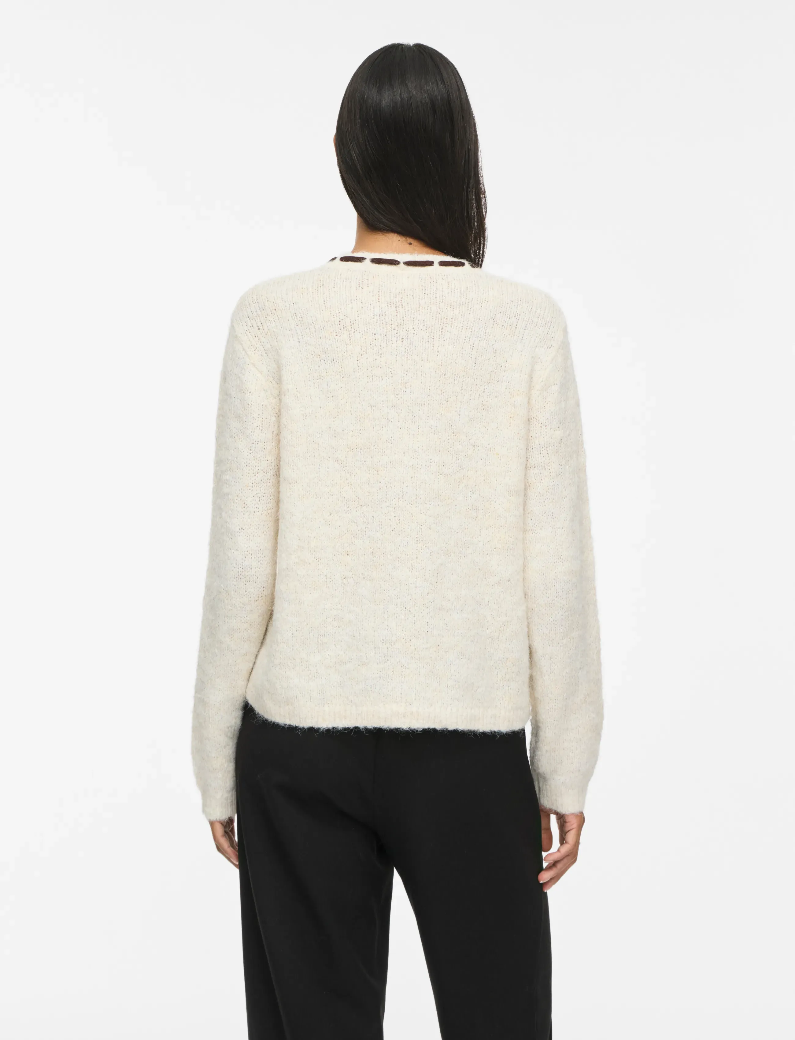 Vila - VINAYE V-NECK L/S DETAIL KNIT TOP - kampsunid - super light natural melan - 3