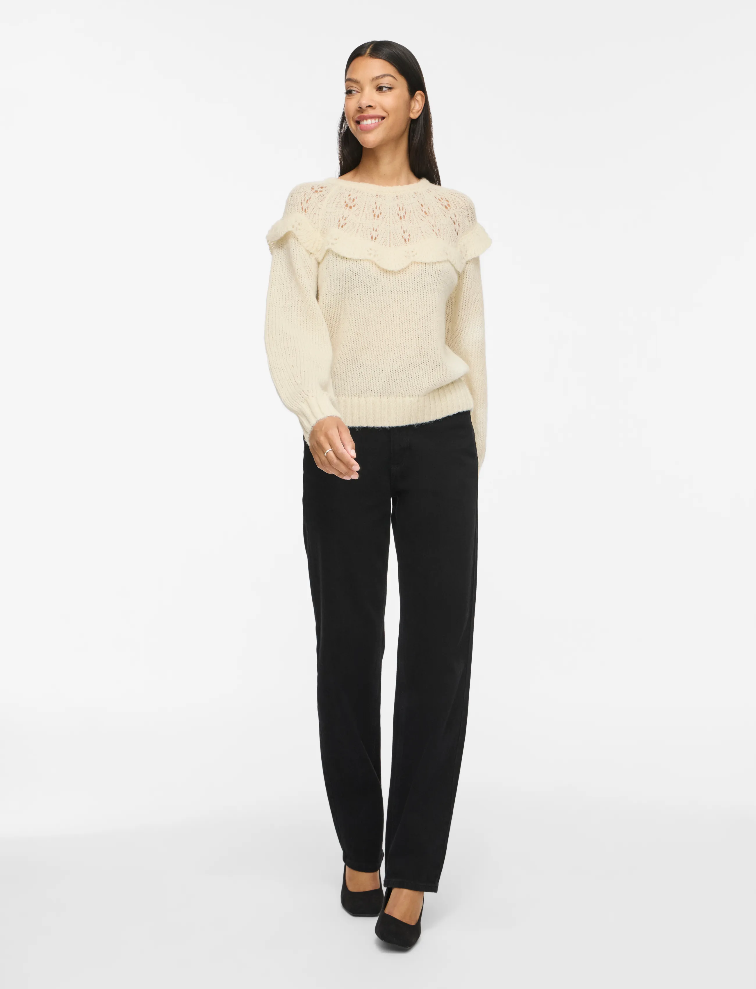 Vila - VIMOYANO O-NECK L/S KNIT TOP/BFS - birch - 4