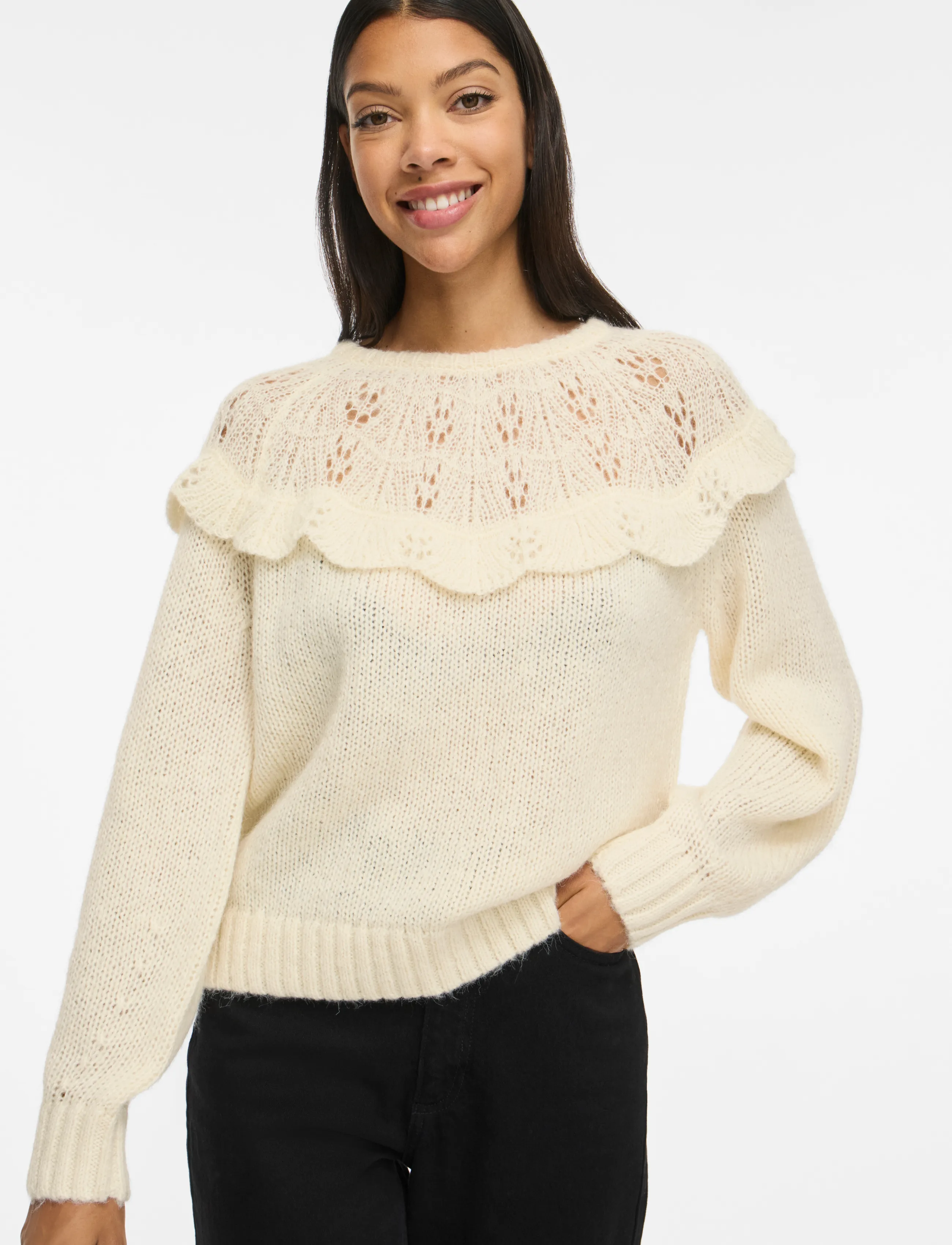 Vila - VIMOYANO O-NECK L/S KNIT TOP/BFS - birch - 5
