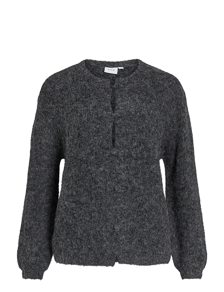 Vila - VIBOWS O-NECK L/S KNIT CARDIGAN - cardigans - dark grey melange - 0
