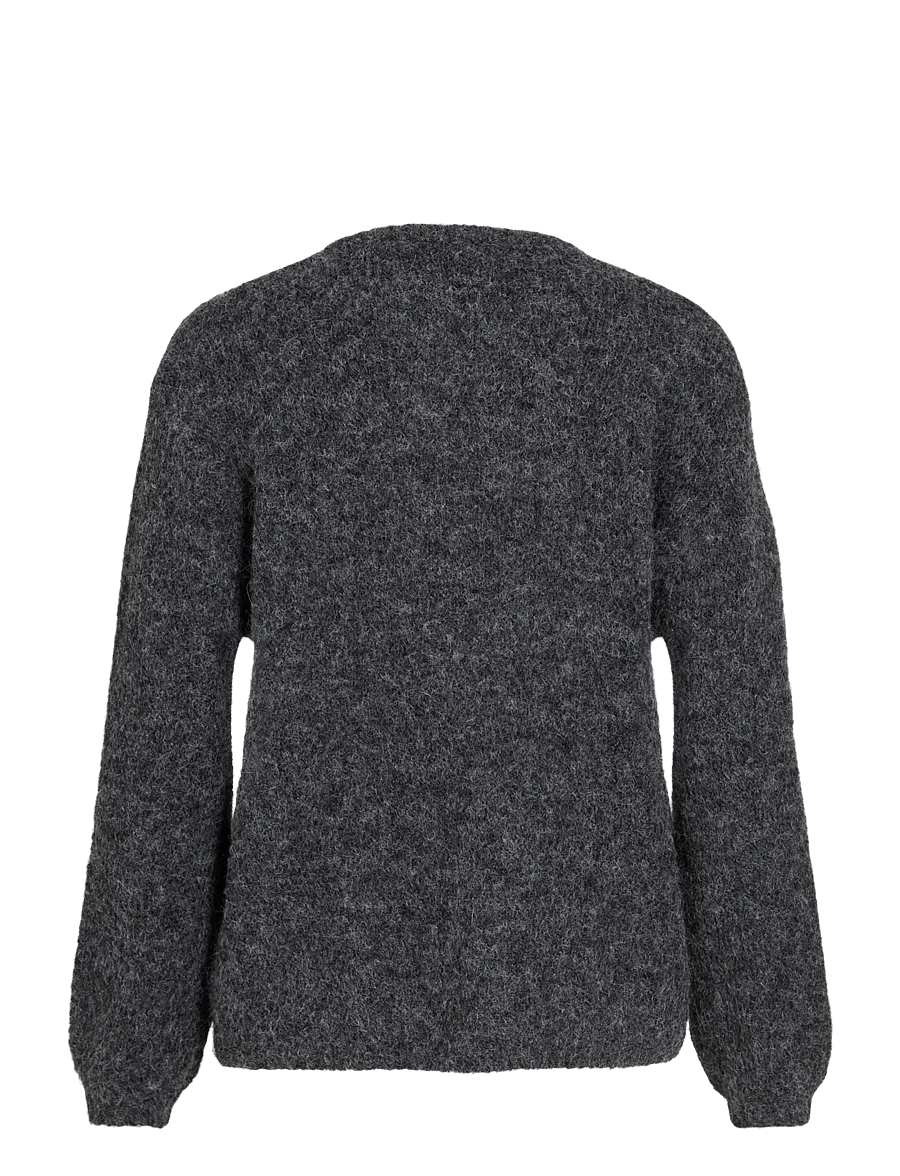 Vila - VIBOWS O-NECK L/S KNIT CARDIGAN - cardigans - dark grey melange - 1