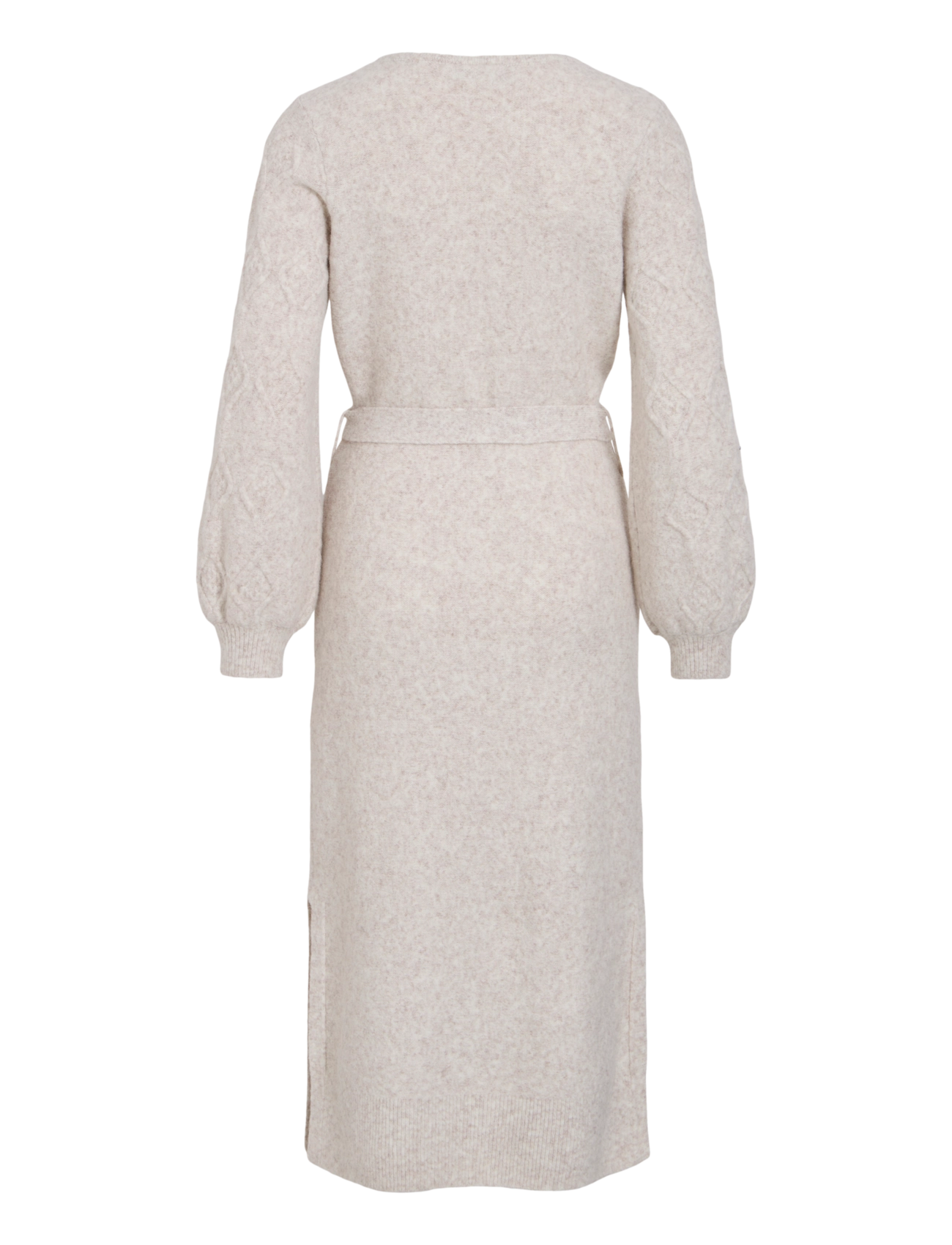 Vila - VICLEO V-NECK L/S CABLE KNIT DRESS - knitted dresses - super light natural melan - 1