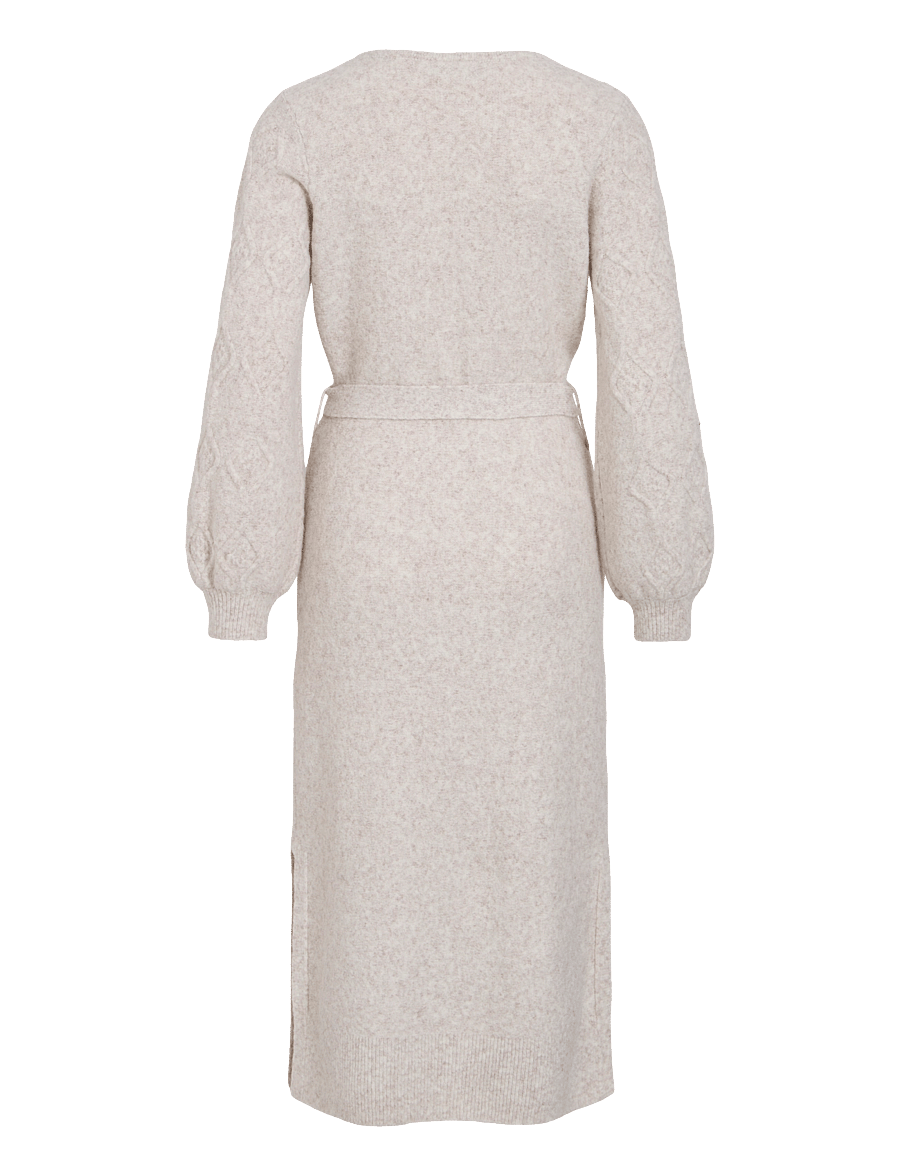 Vila - VICLEO V-NECK L/S CABLE KNIT DRESS - knitted dresses - super light natural melan - 1