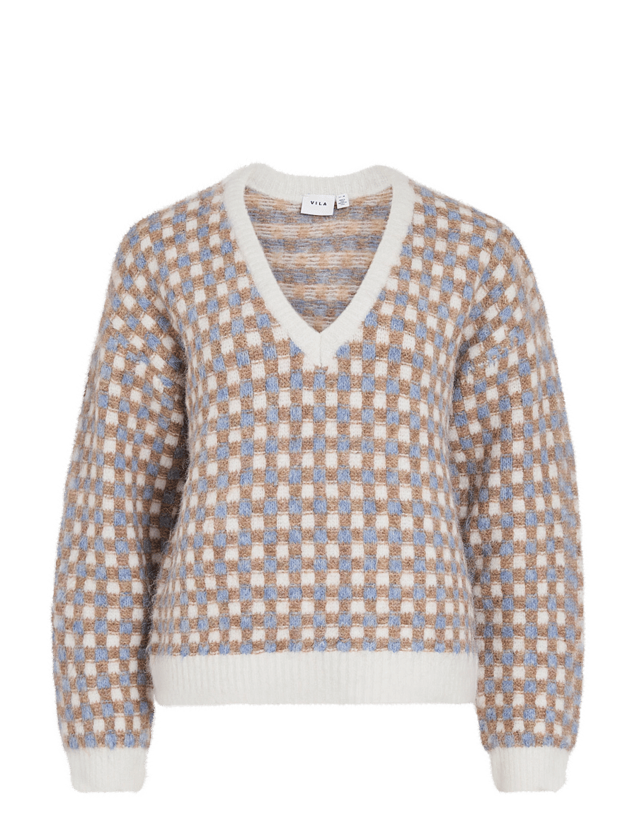 Vila - VIALDIS V-NECK L/S KNIT TOP - cloud dancer - 0