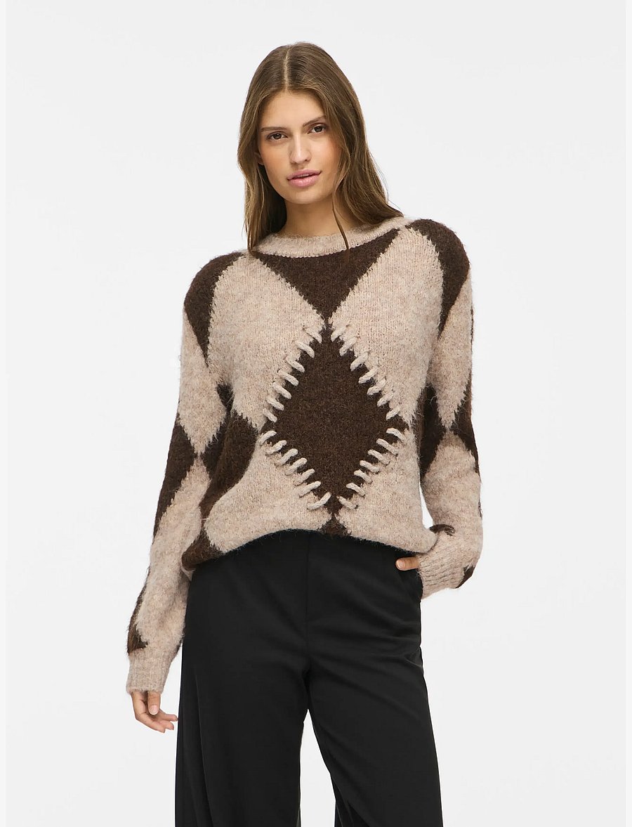 Vila - VITORA O-NECK L/S JACQUARD KNIT TOP/SPI - natural melange - 0
