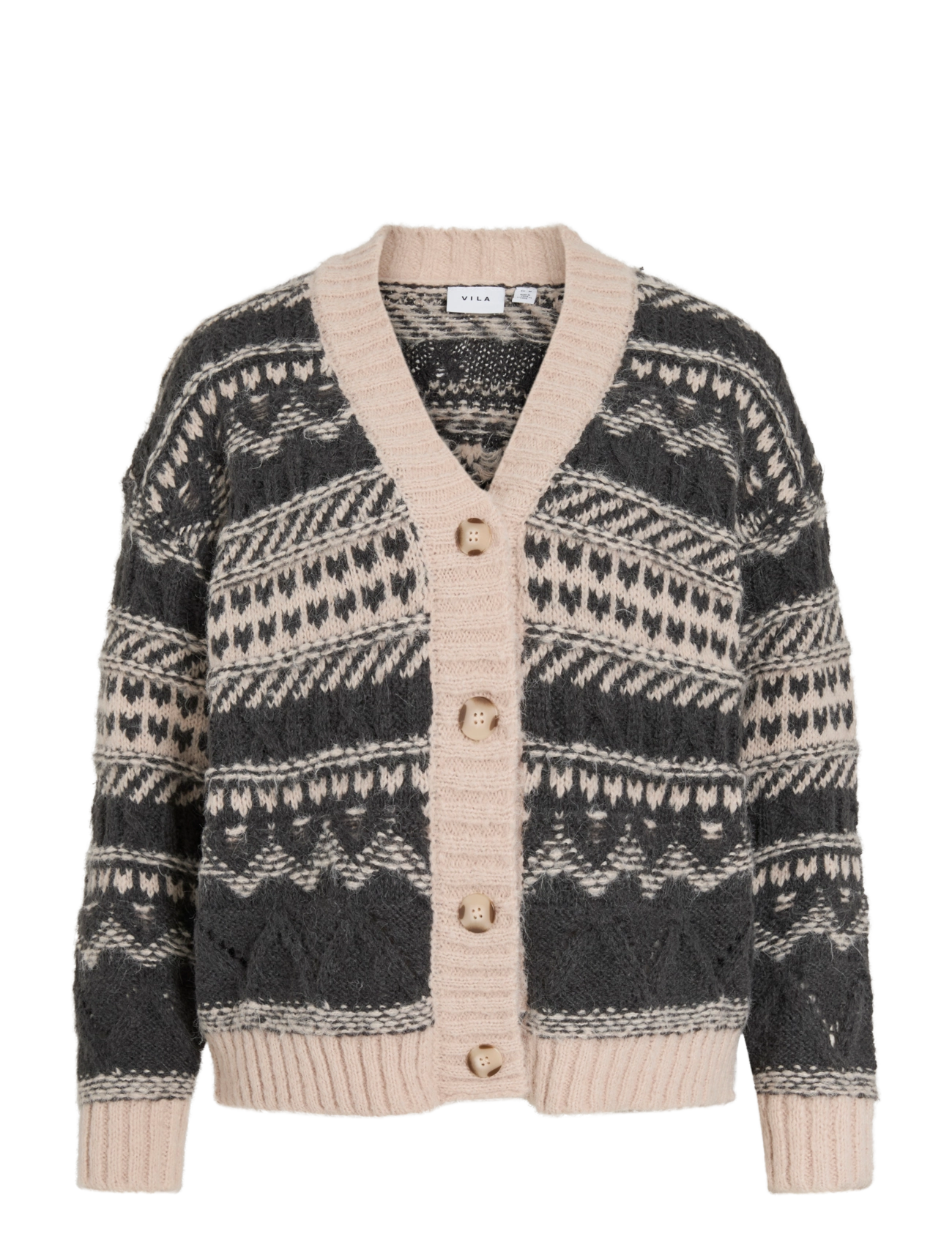 Vila VIANDORA L/S JACQUARD KNIT CARDIGAN - Strik - DARK GREY MELANGE / grey