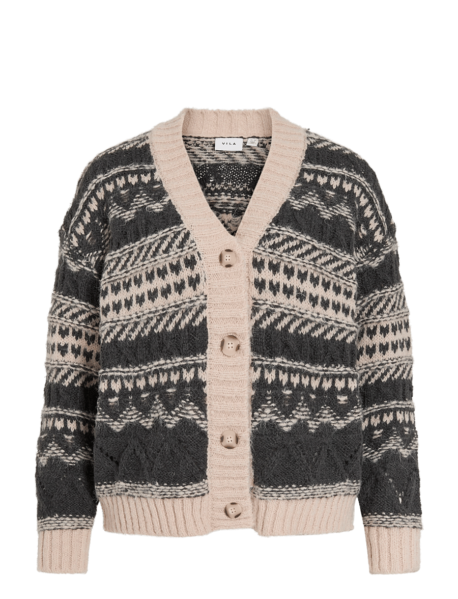 Vila - VIANDORA L/S JACQUARD KNIT CARDIGAN - dark grey melange - 0