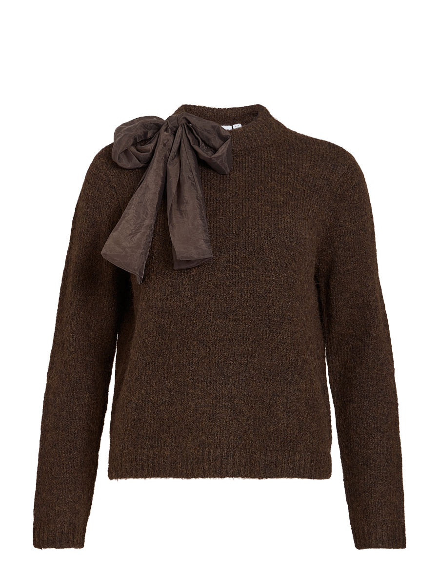 Vila - VIBOWS HIGHNECK L/S DETAIL KNIT TOP - pullover - coffee bean - 1