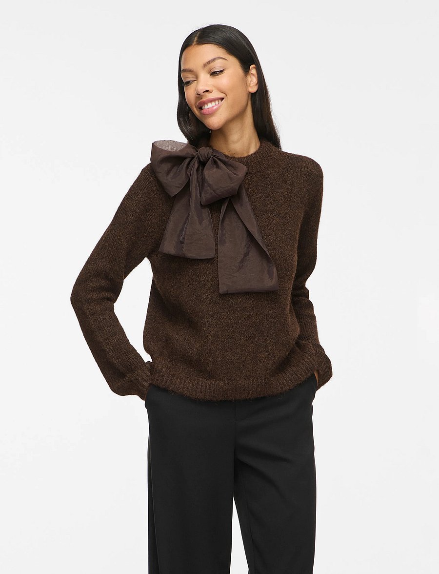 Vila - VIBOWS HIGHNECK L/S DETAIL KNIT TOP - pullover - coffee bean - 0