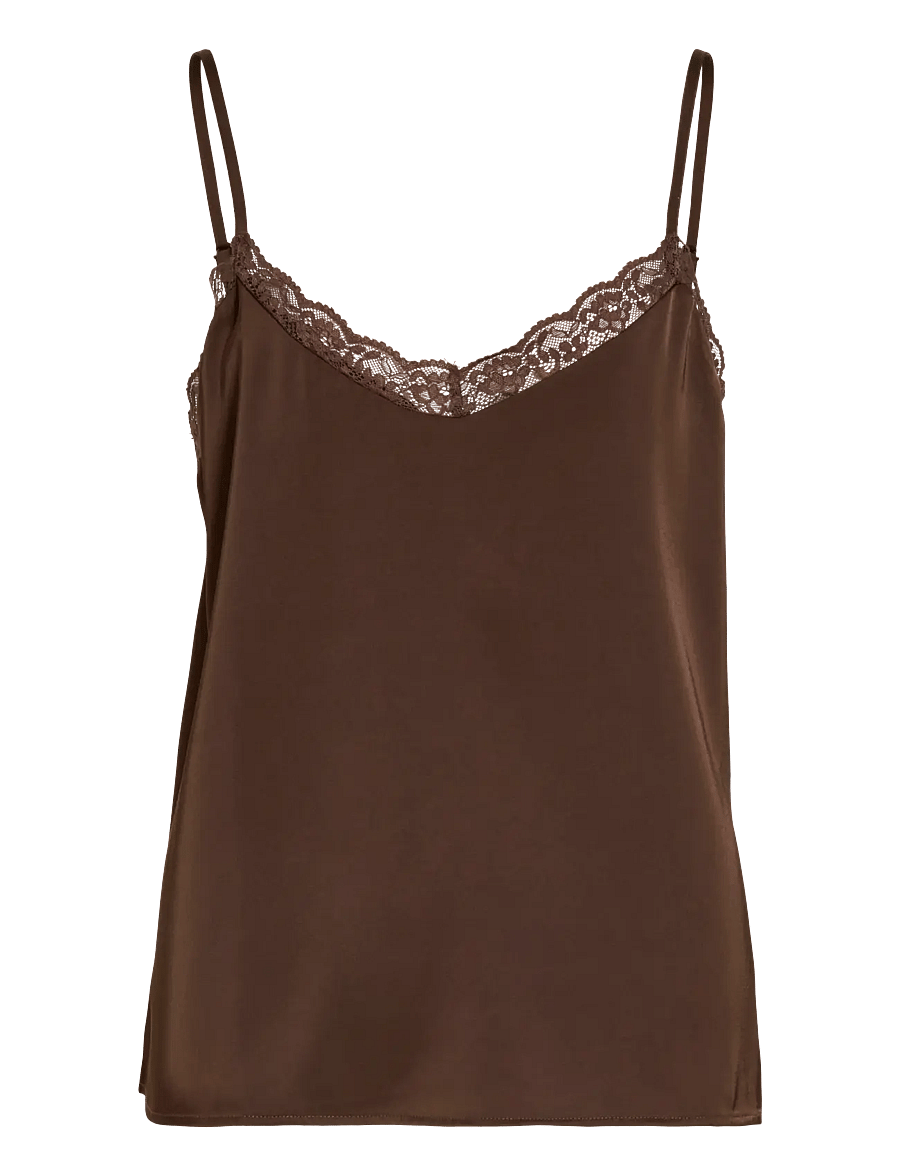 Vila - VIENNA RAVENNA LACE SINGLET - NOOS - varrukateta topid - coffee bean - 1