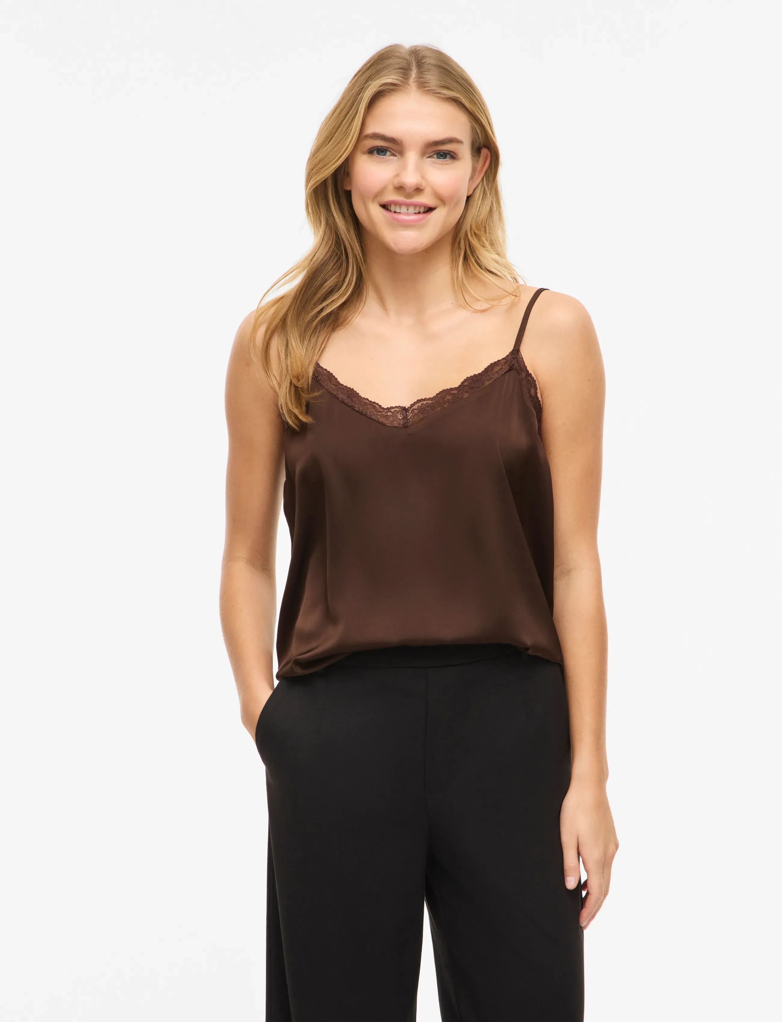 Vila Vienna Ravenna Lace Singlet Noos, Kvinder, Blonde Singlet, Brun, Str: 34