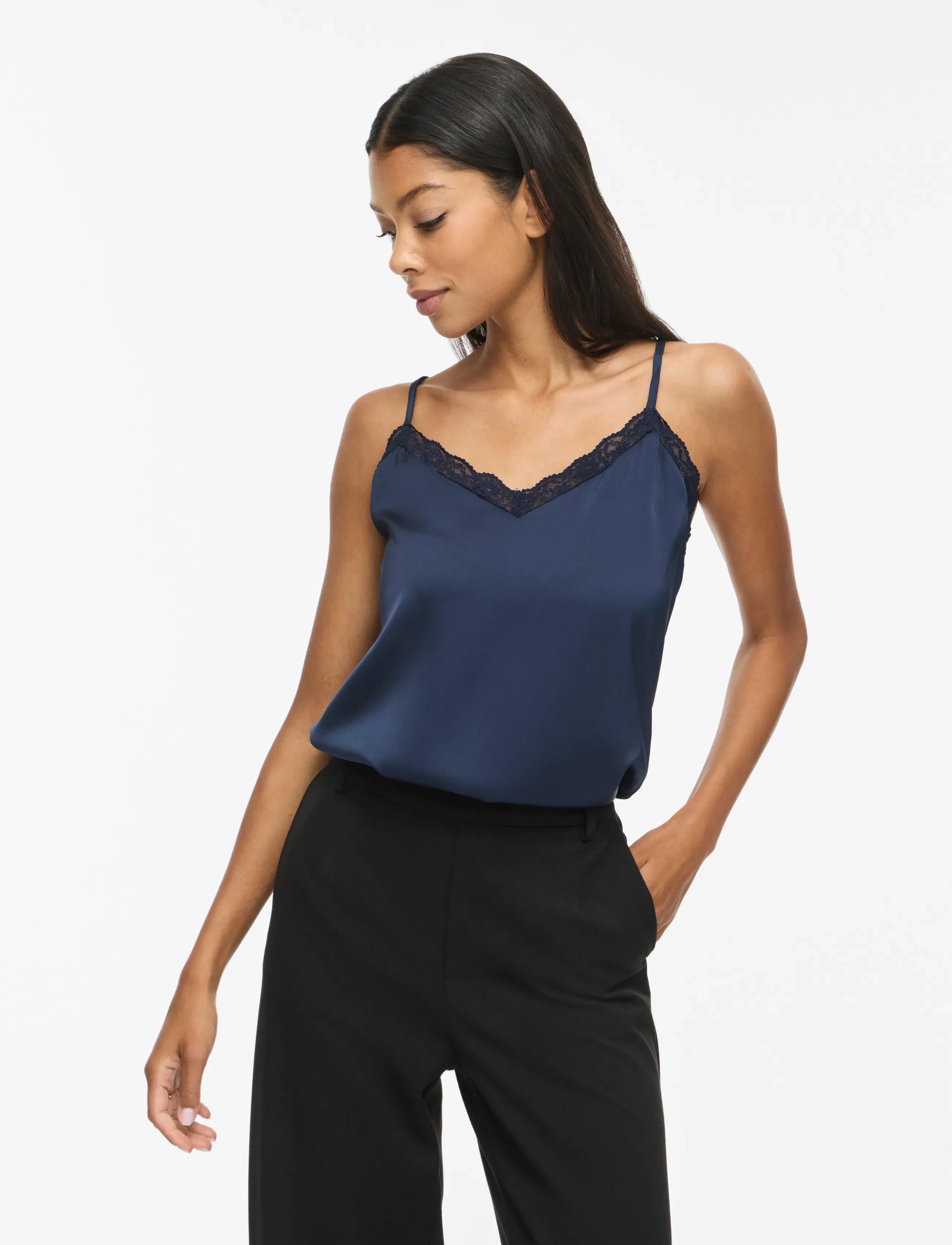 Vila VIENNA RAVENNA LACE SINGLET - NOOS - Varrukateta topid - NAVY BLAZER / navy