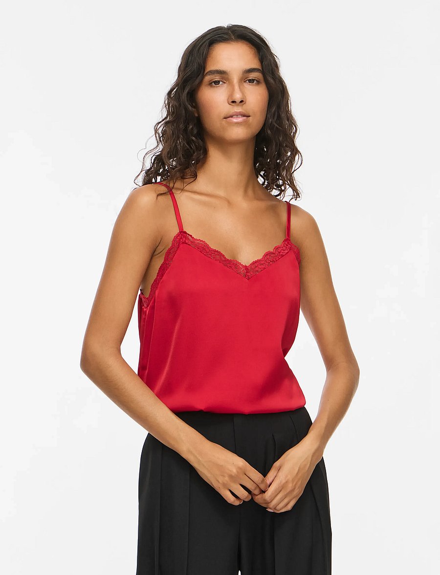 Vila - VIENNA RAVENNA LACE SINGLET - NOOS - linnen - savvy red - 0
