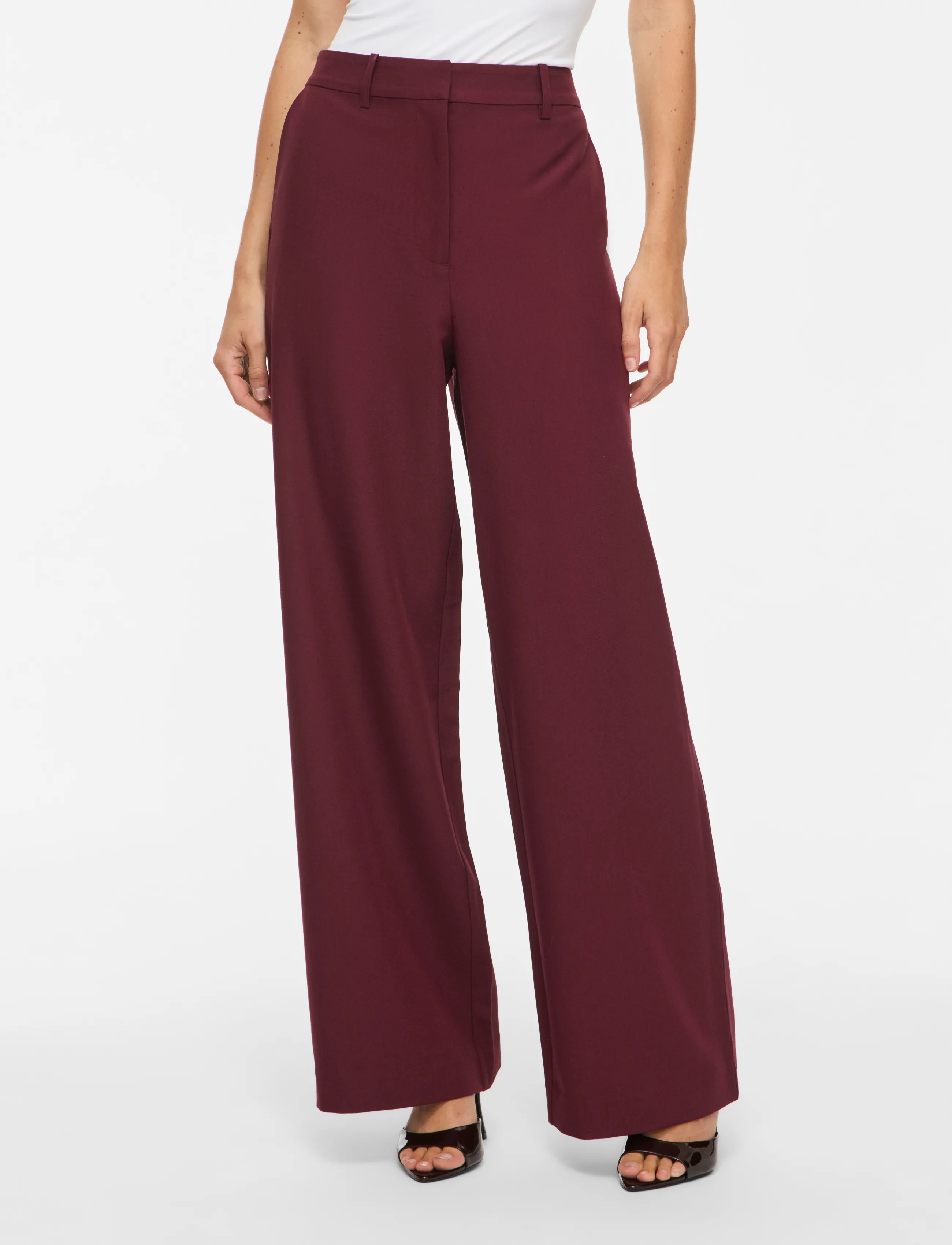 Vila VIONTAYA HW WIDE PANTS/BFS - Hosen - PORT ROYALE / burgundy