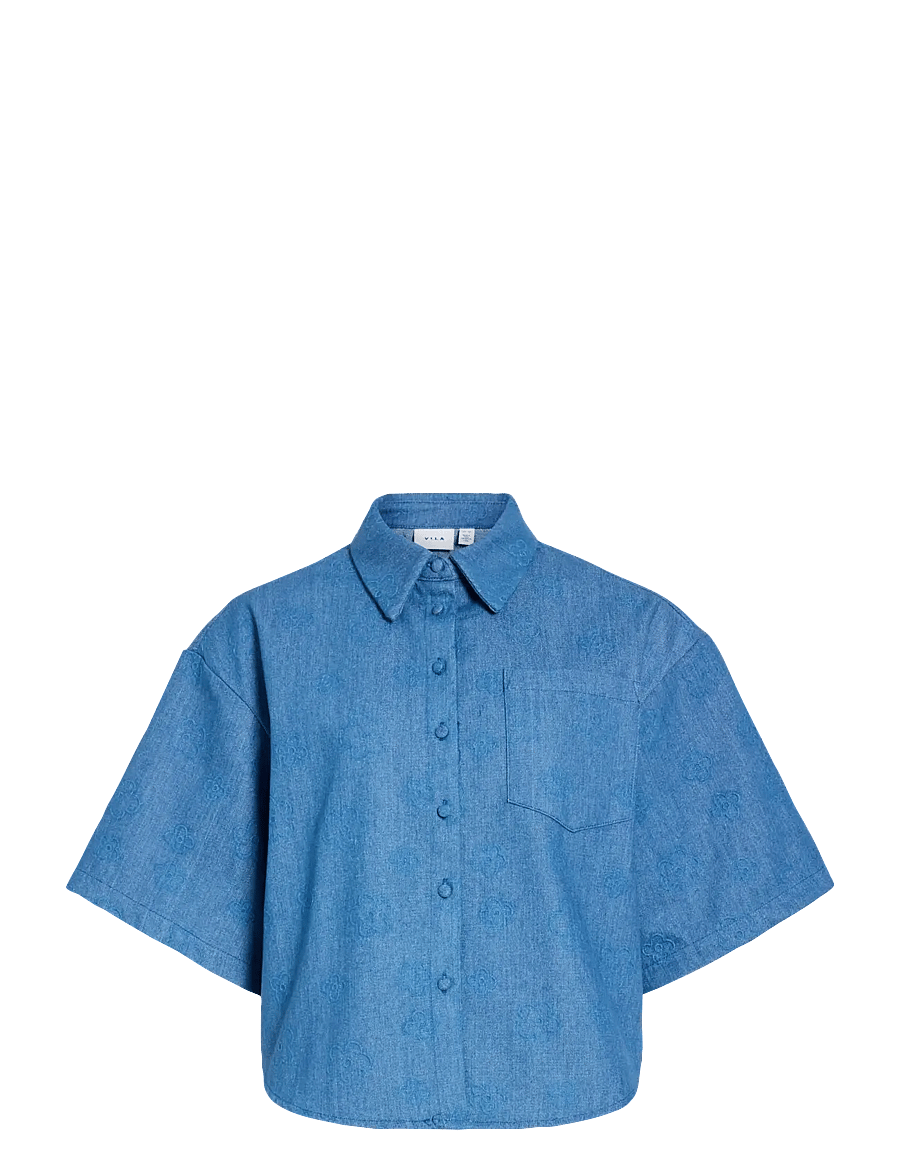 Vila - VILUNA 3/4 DENIM SHIRT - teksasärgid - medium blue denim - 1