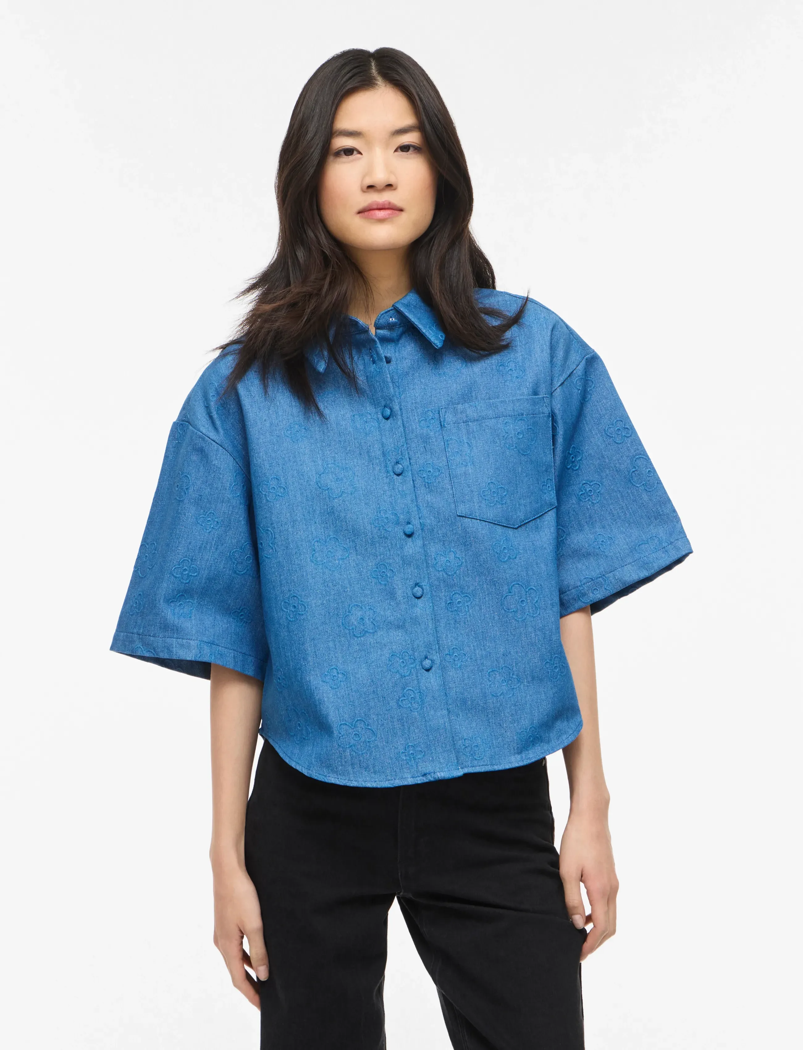 Vila Viluna 3/4 Denim Shirt, 40, Blue, Skjorter > Denim-Skjorter, Dame