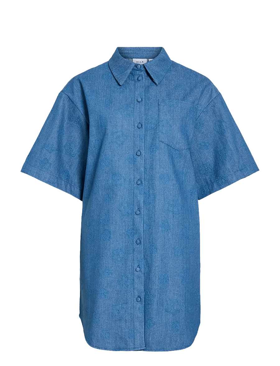 Vila - VILUNA 3/4 DENIM SHIRT DRESS - robes chemises - medium blue denim - 1
