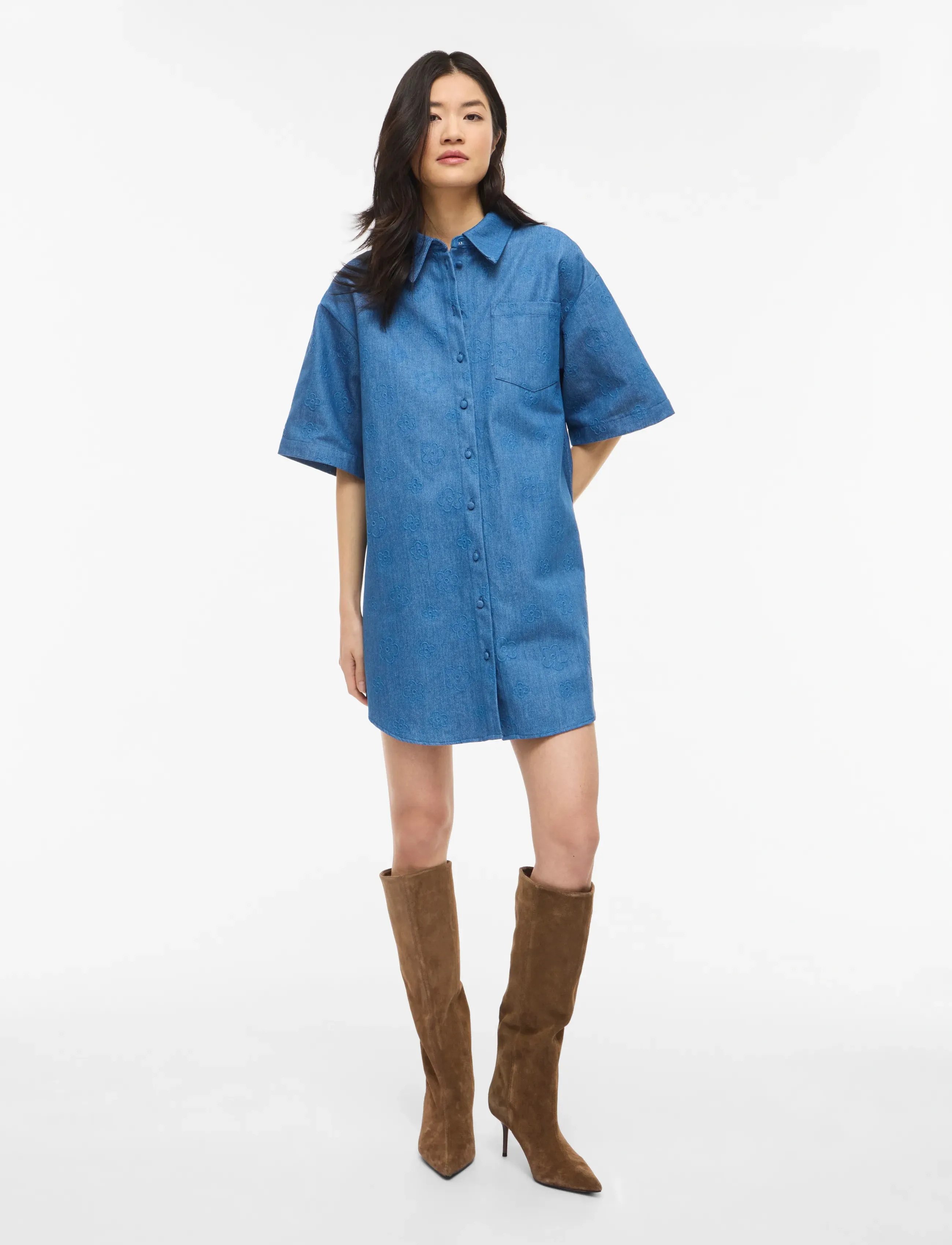Vila Viluna 3/4 Denim Shirt Dress, 44, Blue, Kjoler > Skjortekjoler, Dame