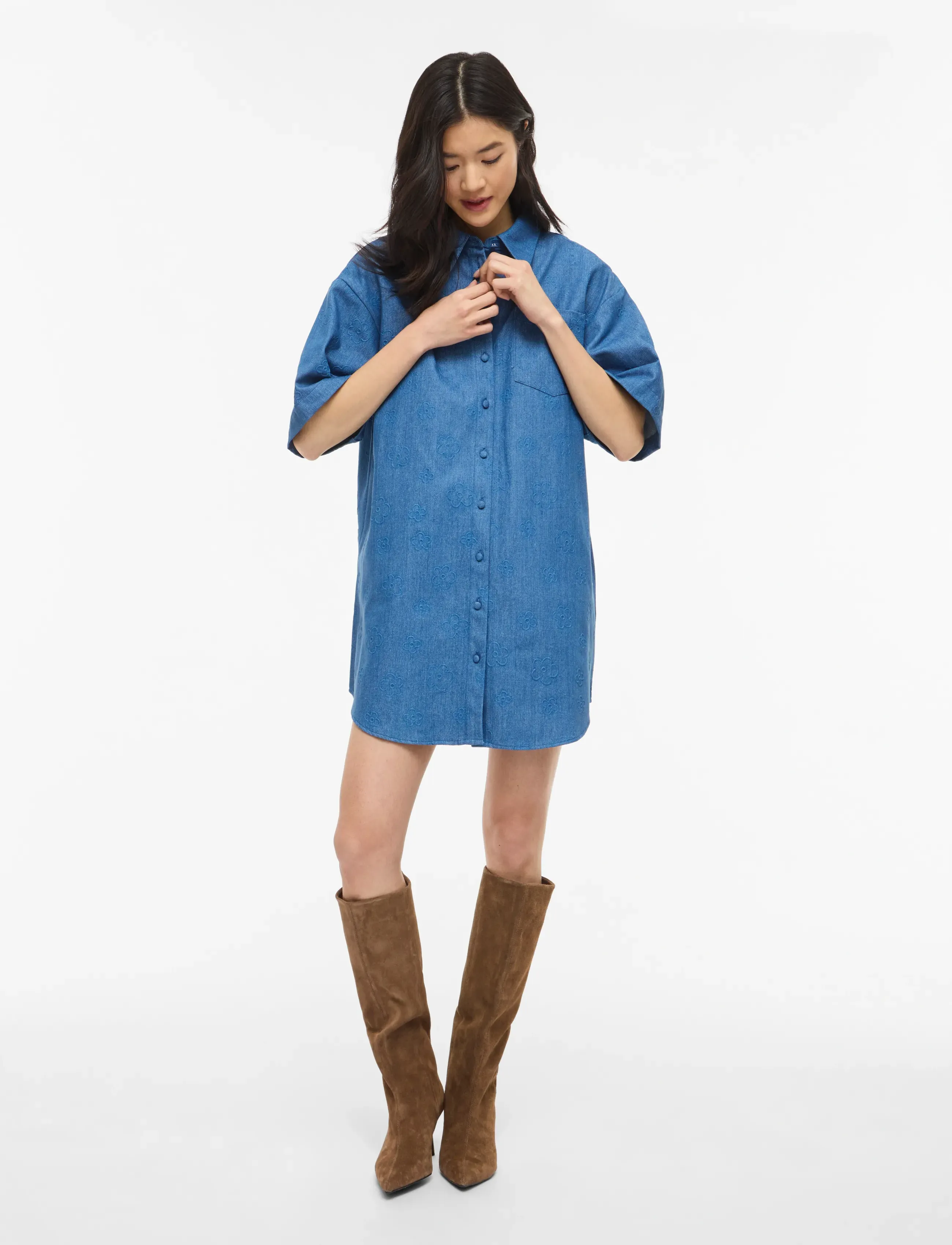 Vila - VILUNA 3/4 DENIM SHIRT DRESS - skjortekjoler - medium blue denim - 4