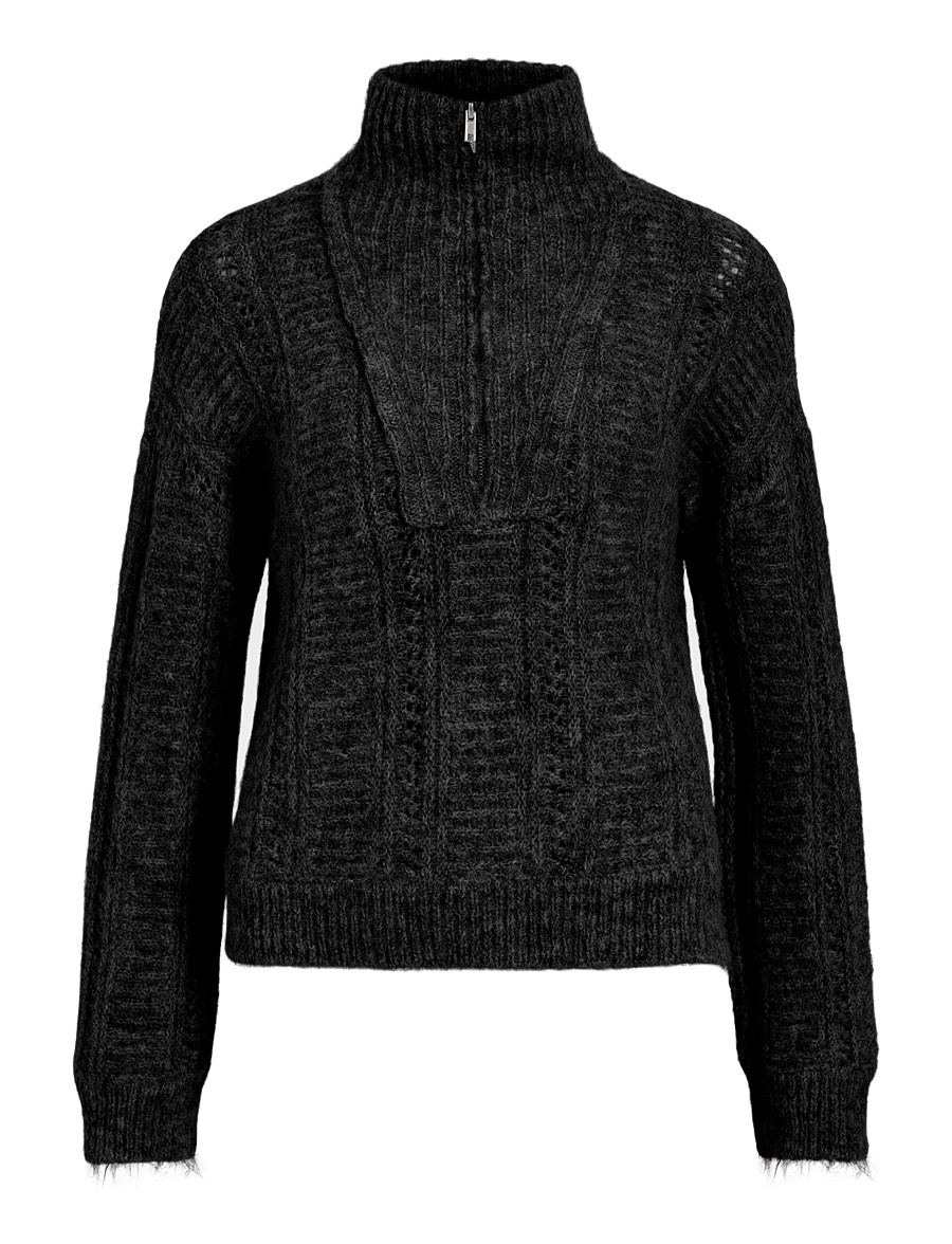 Vila - VIGLEEBA HALF ZIP KNIT TOP/VOL/SPI - black beauty - 0