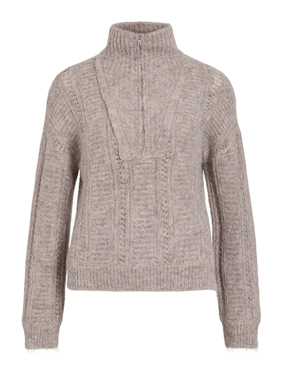 Vila - VIGLEEBA HALF ZIP KNIT TOP/VOL/SPI - natural melange - 0