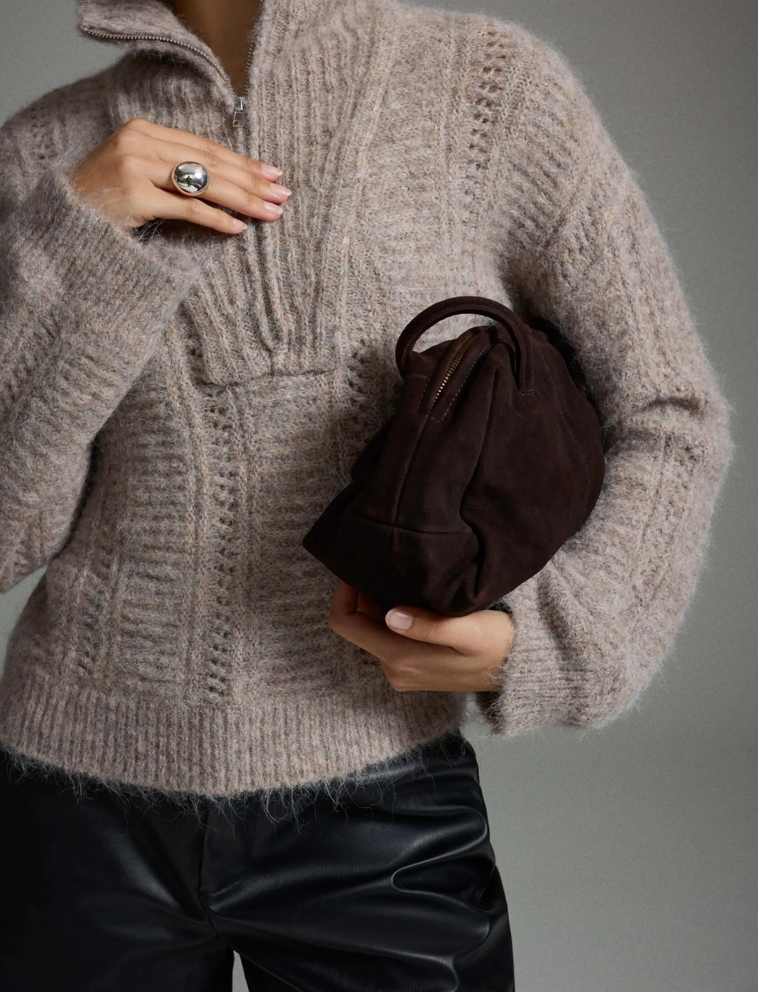 Vila - VIGLEEBA HALF ZIP KNIT TOP/VOL/SPI - natural melange - 2