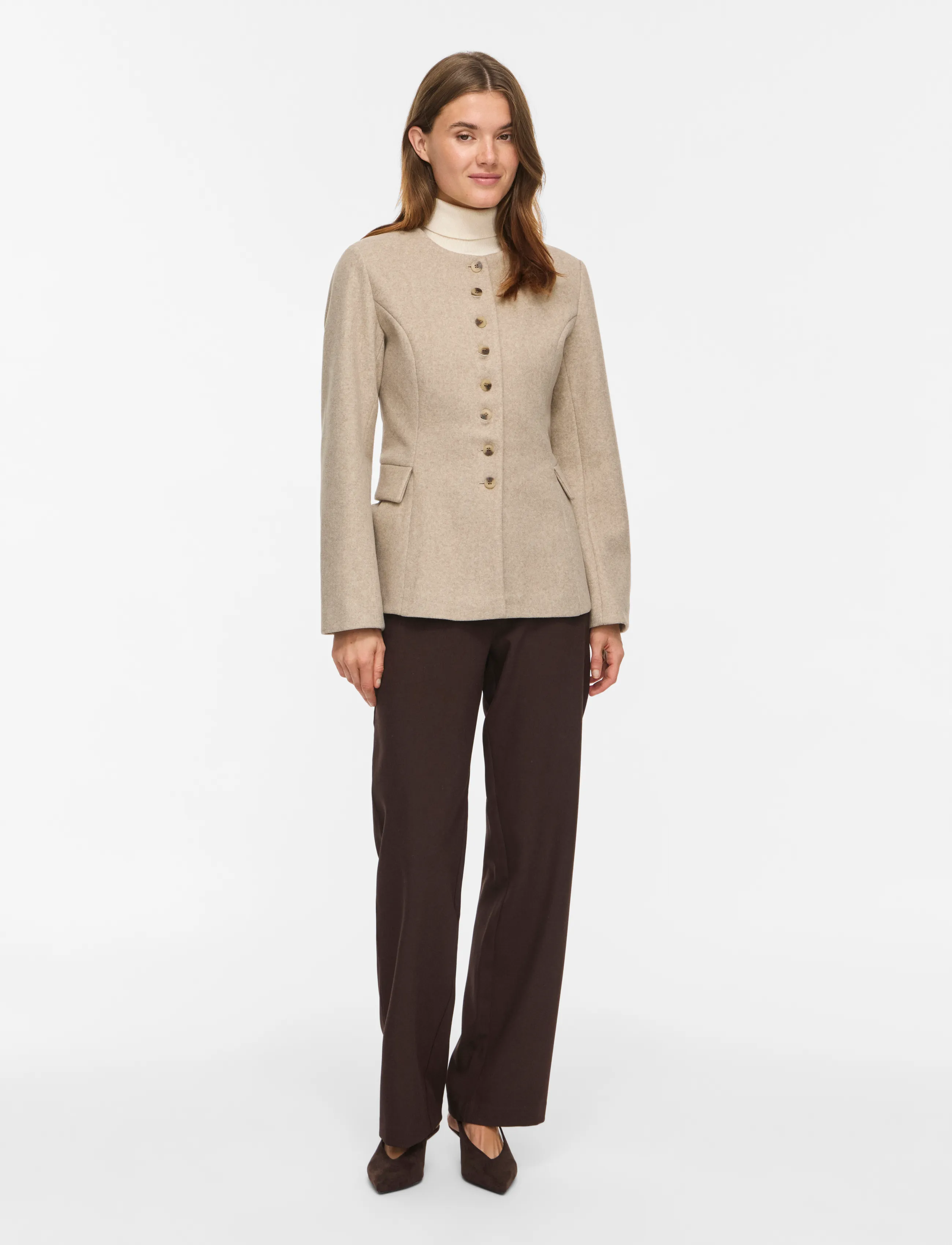 Vila VIZIKKA L/S WAIST JACKET/BFS - Jacken & Mäntel - NATURAL MELANGE / beige