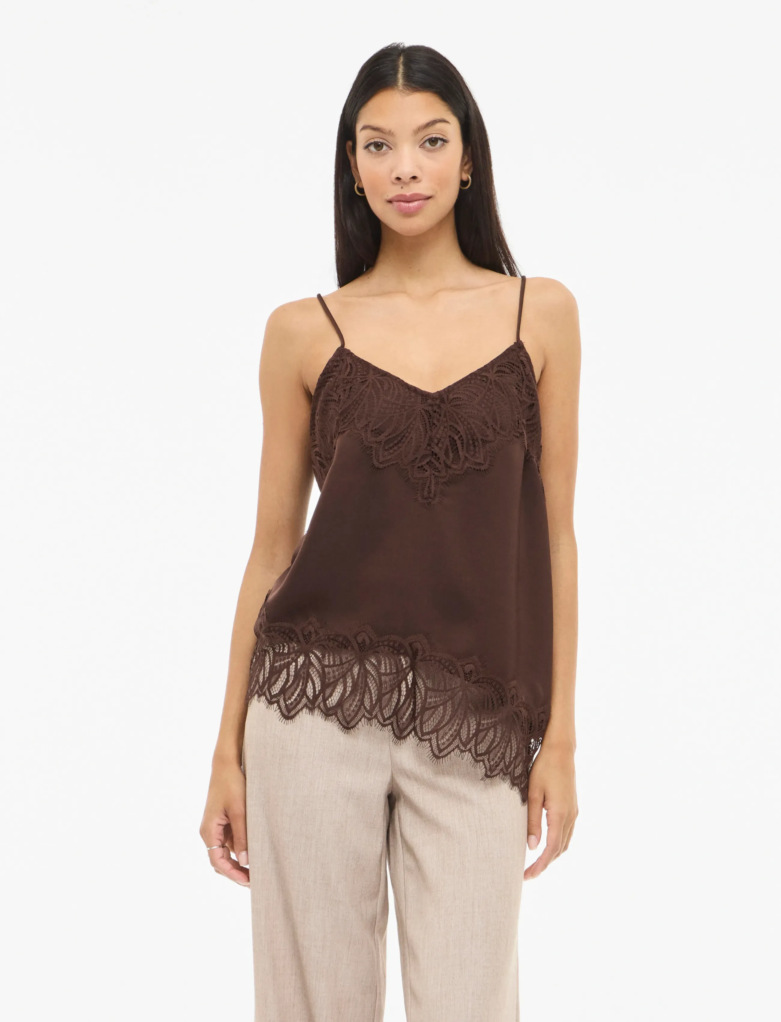 Vila VILEA STRAP TOP - Linnen - COFFEE BEAN / brown