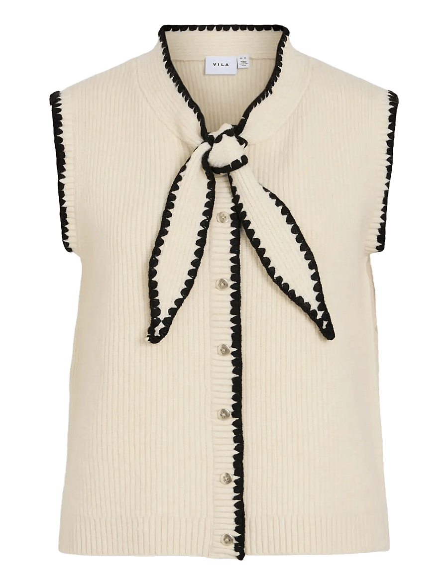 Vila - VICELESTE S/L TIE KNIT TOP/RF - strikveste - birch - 0