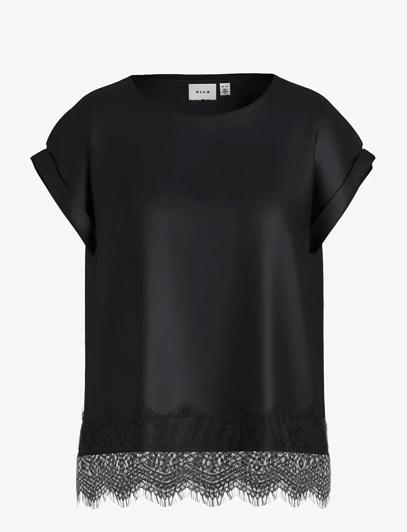 Vila - VIELLETTE S/S FULL SATIN LACE TOP - NOOS - t-shirts - black beauty - 1