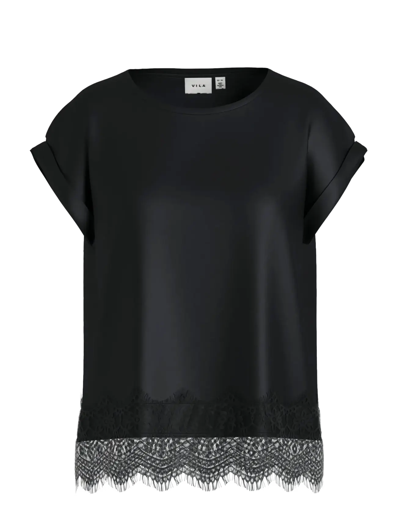 Vila VIELLETTE S/S FULL SATIN LACE TOP - NOOS - T-shirts & tops - BLACK BEAUTY / black