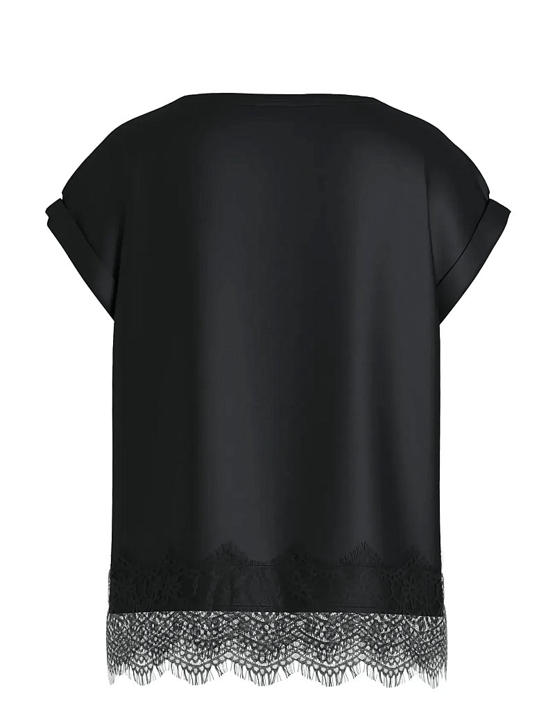 Vila - VIELLETTE S/S FULL SATIN LACE TOP - NOOS - t-shirts - black beauty - 1