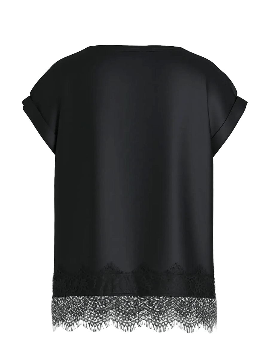 Vila - VIELLETTE S/S FULL SATIN LACE TOP - NOOS - t-shirts - black beauty - 2