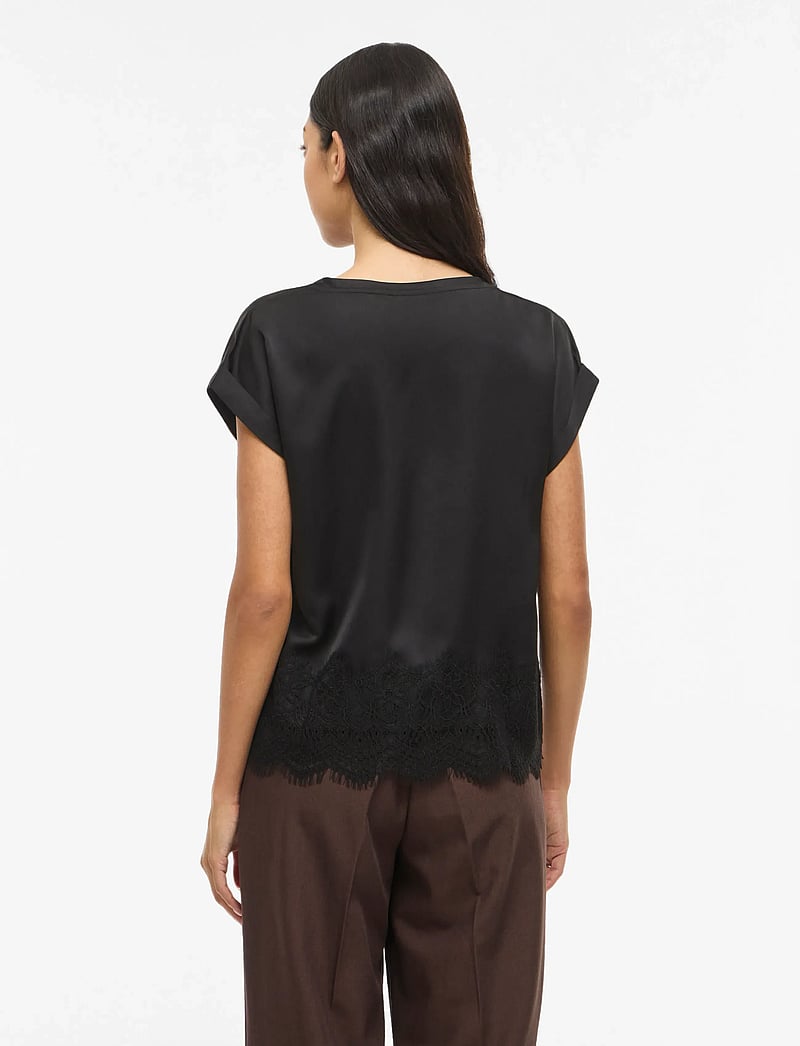 Vila - VIELLETTE S/S FULL SATIN LACE TOP - NOOS - t-shirts - black beauty - 3