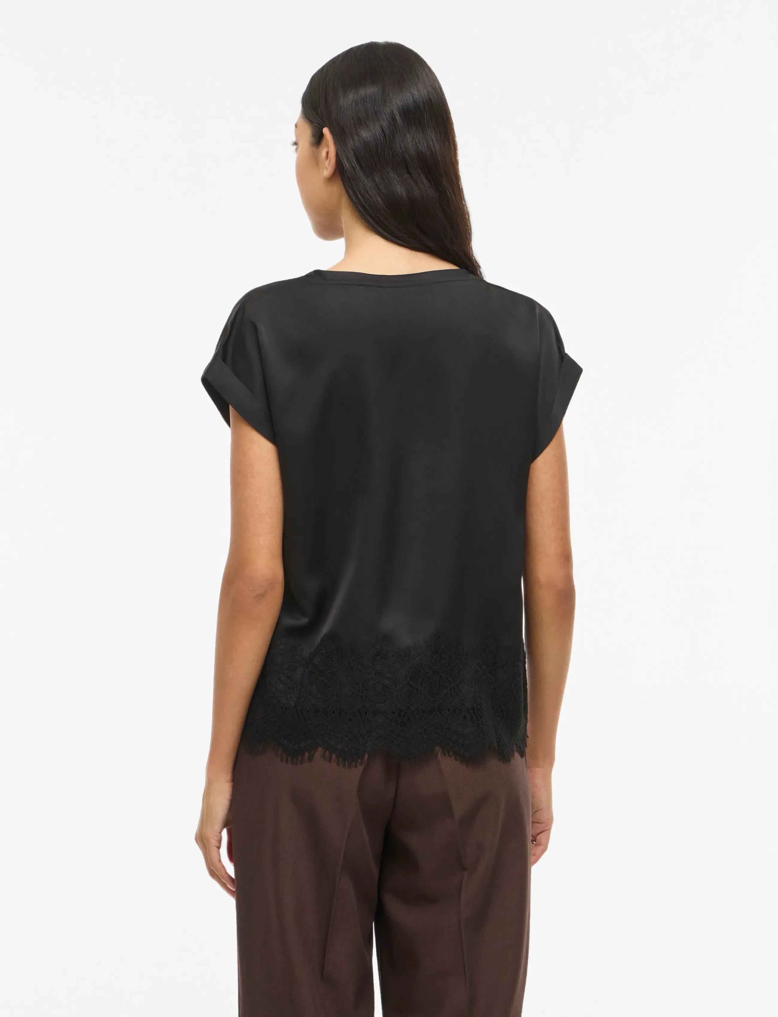 Vila - VIELLETTE S/S FULL SATIN LACE TOP - NOOS - t-shirts - black beauty - 3