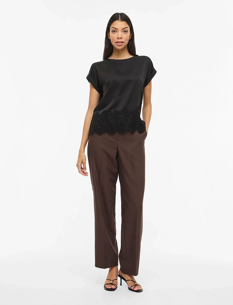 Vila - VIELLETTE S/S FULL SATIN LACE TOP - NOOS - t-shirts - black beauty - 4