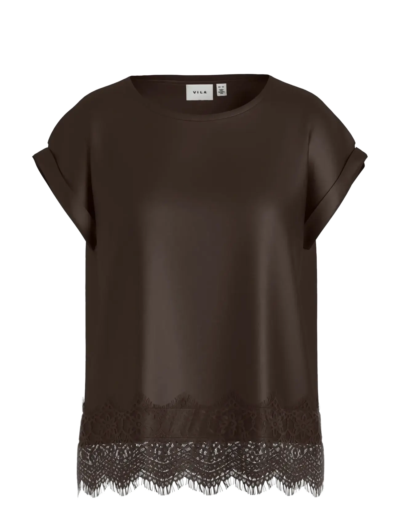 Vila VIELLETTE S/S FULL SATIN LACE TOP - NOOS - T-shirts & tops - COFFEE BEAN / brown