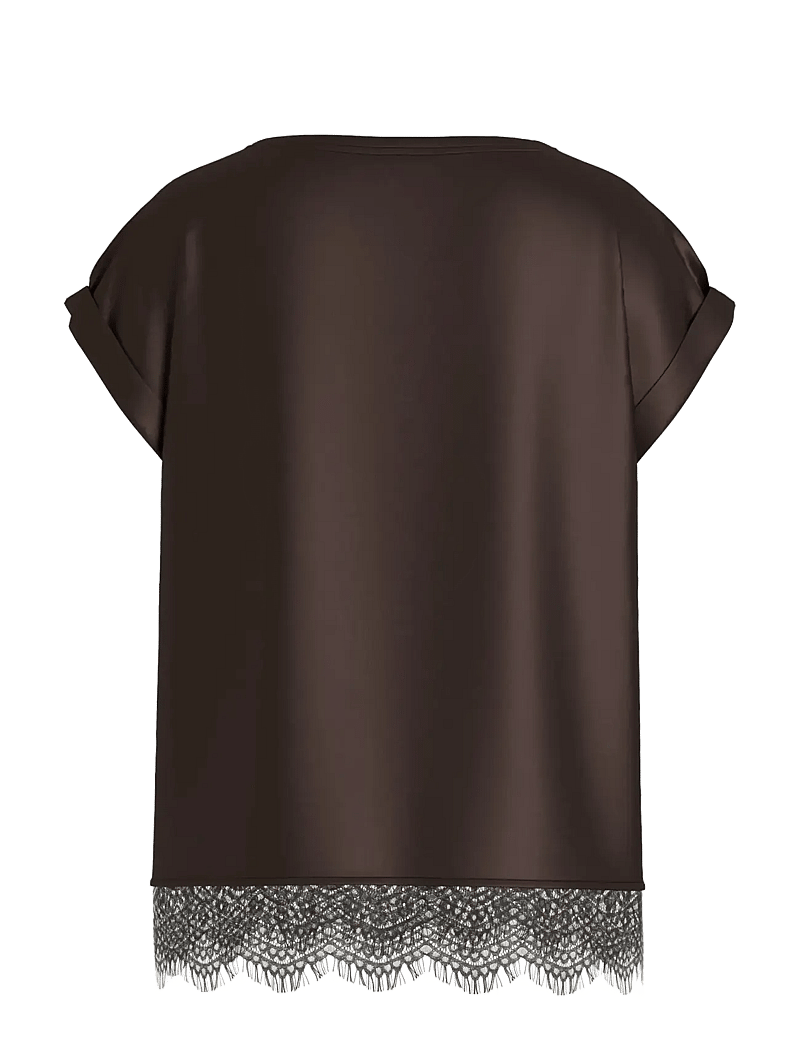 Vila - VIELLETTE S/S FULL SATIN LACE TOP - NOOS - t-paidat - coffee bean - 1