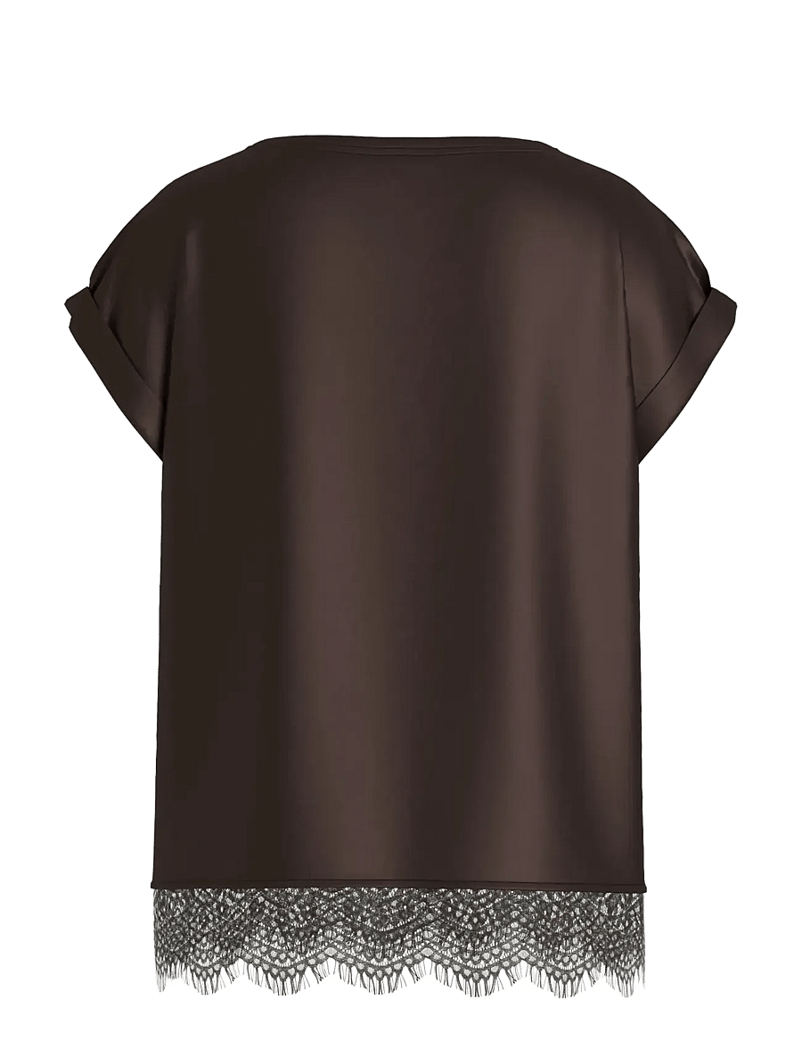 Vila - VIELLETTE S/S FULL SATIN LACE TOP - NOOS - t-shirts - coffee bean - 2